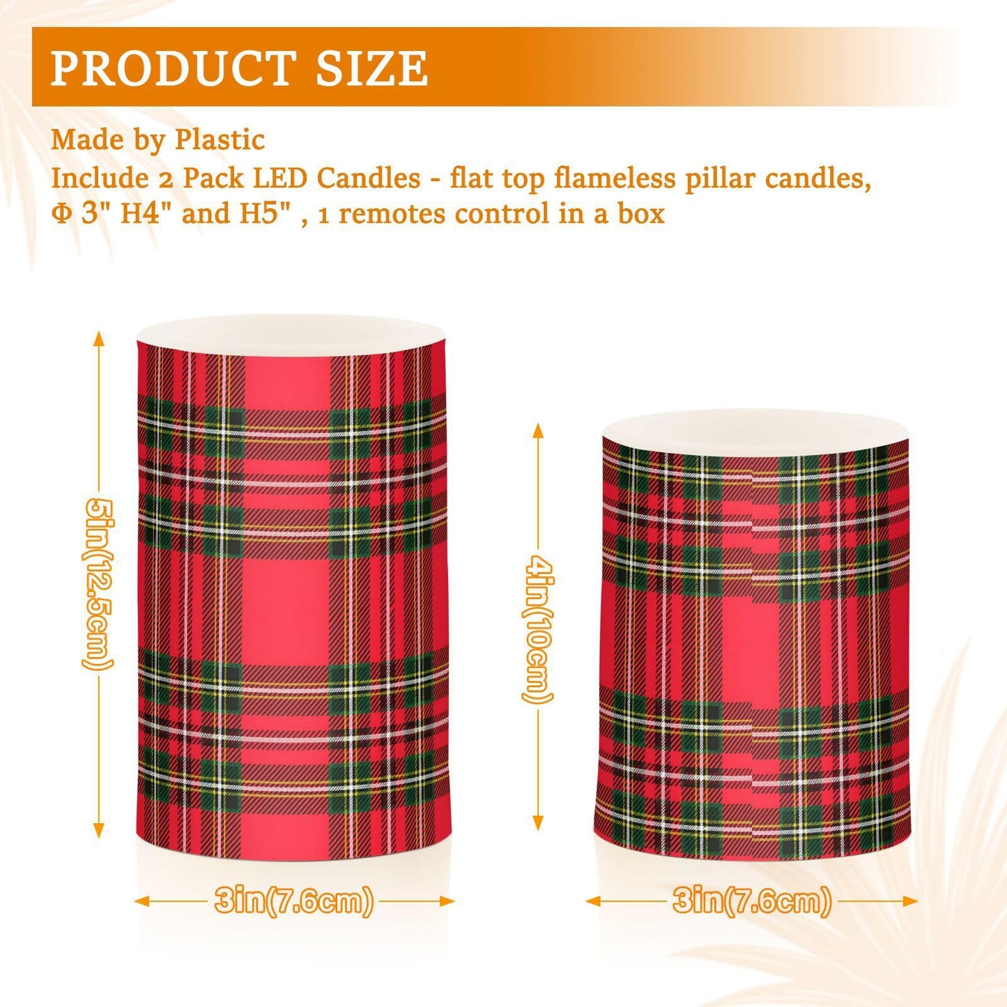 BOENLE Flickering Flameless Candles, Red Green Tartan Plaid Christmas LED Candles with Remote Timer, Set of 2 Battery Operated Candle for Valentine Wedding Birthday