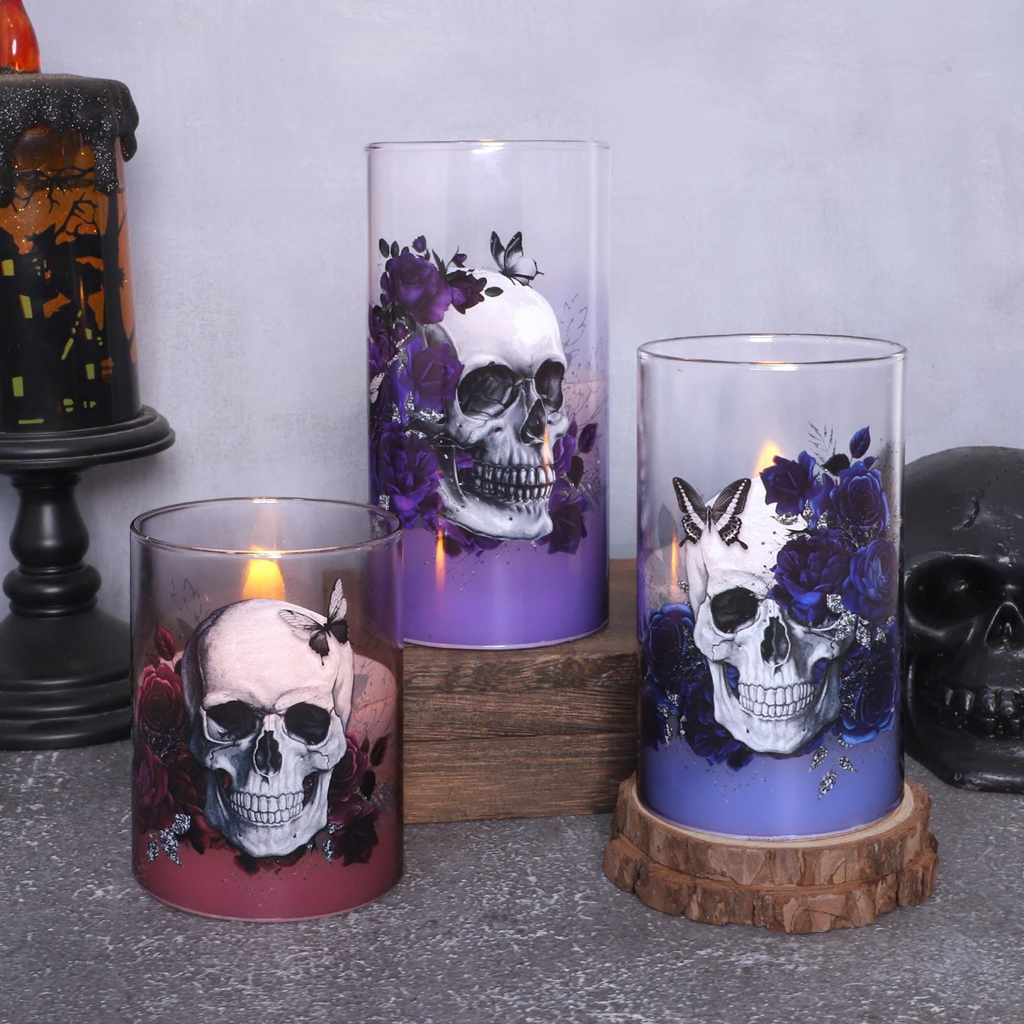 Silverstro Fall Decor LED Taper Candles with Remote Control & Timer Function, Embossed Autumn Maple Leaf Design Flameless Taper Candles for Home Party Autumn Decorations, Set of 2
