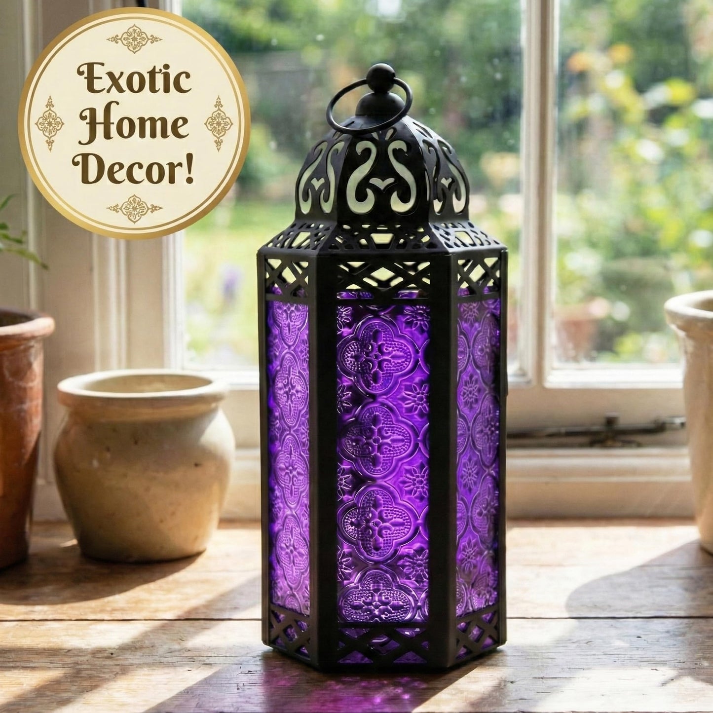 Vela Lanterns Candle Holder Gothic Decor Moroccan Candle Lantern, Whimsical Dark Purple Iron Hanging Lamp for Bedroom Table, Whimsigoth Witch Room Decor, Halloween Indoor Centerpiece, Medium 11.5"