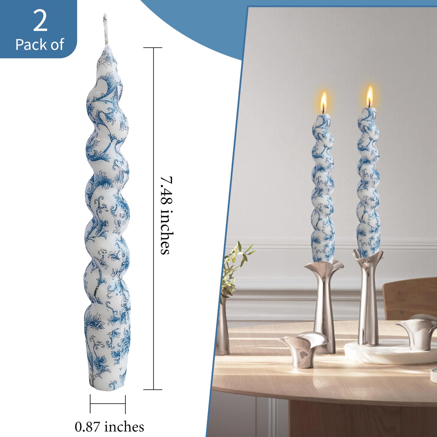 Spiral Candles Printed Candlestick Set of 2 Short Taper Candle Twisted Candlesticks Tapered Candles for Home Wedding Women Gifts