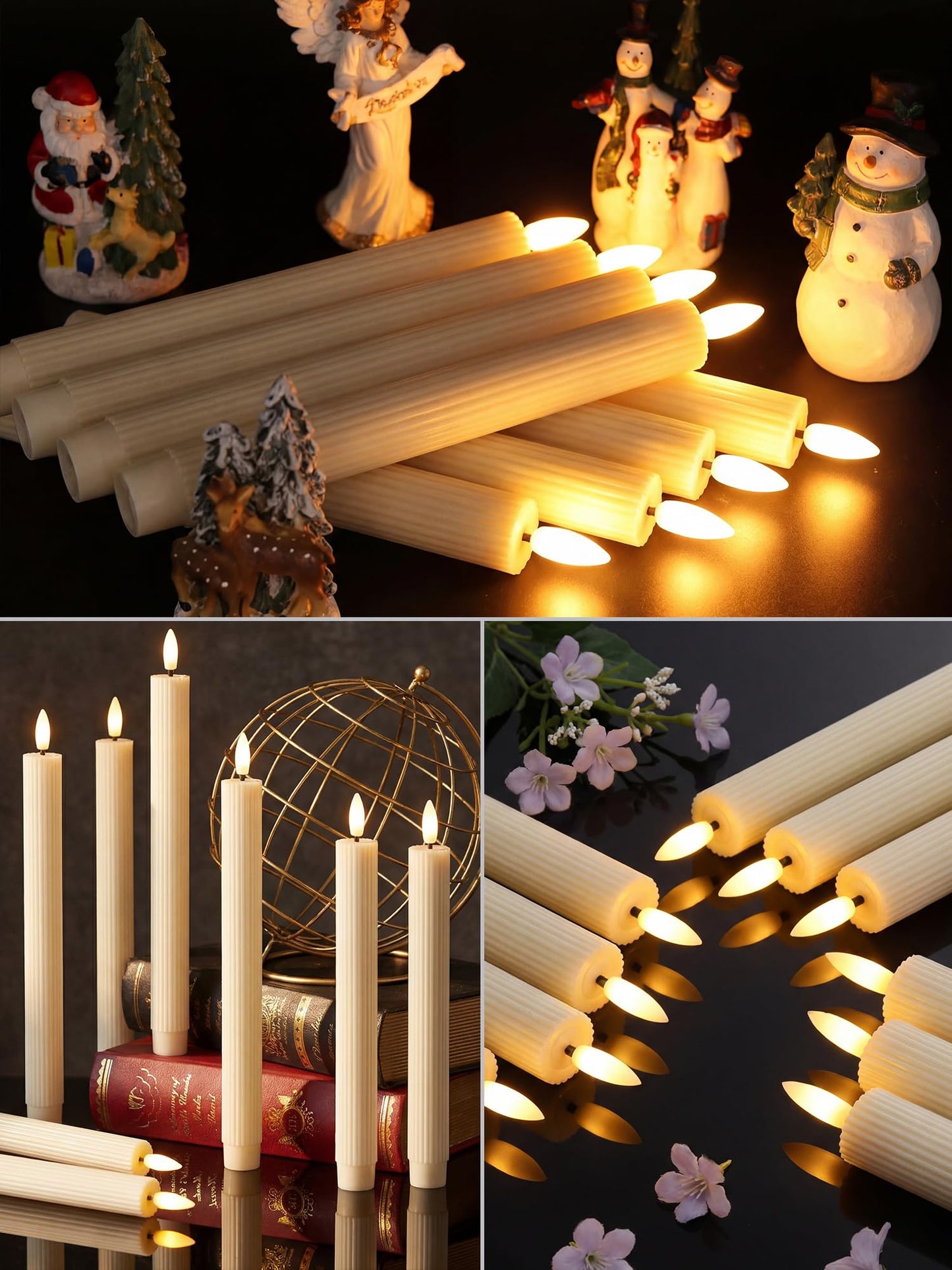 Retisee 30 Pcs 10 Inch Flameless Taper Candles LED Candles Bulk Battery Operated Taper Candle Flickering LED Candlesticks for Valentines Birthday Wedding Party Decor (Elegant Style,Ivory)
