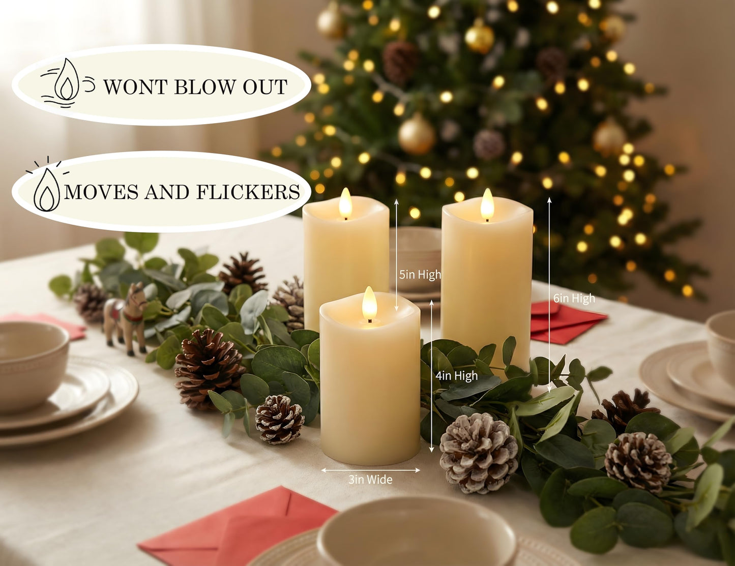 CozierGlow Flameless Pillar Candles Flickering with Remote Timer, Battery Operated LED Candles Up to 400 Hours, 3D Moving Flame Real Wax Candles. (Ivory Melted Top)