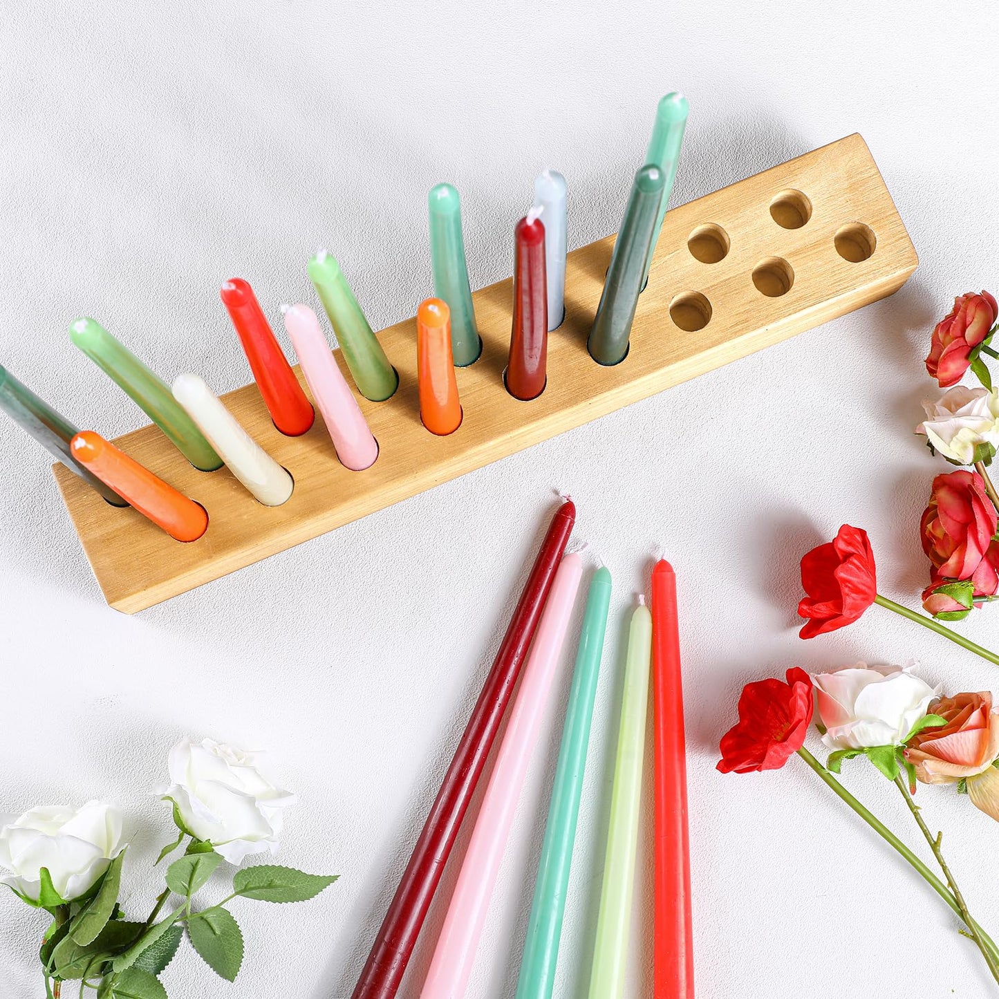 Mumufy 18in Long Wooden Taper Candle Holders for Birthday Party Candlestick Table Centerpiece Giant Wooden Farmhouse Candle Holders Decorations for Birthday Wedding Anniversary Desktop(Natural Wood)