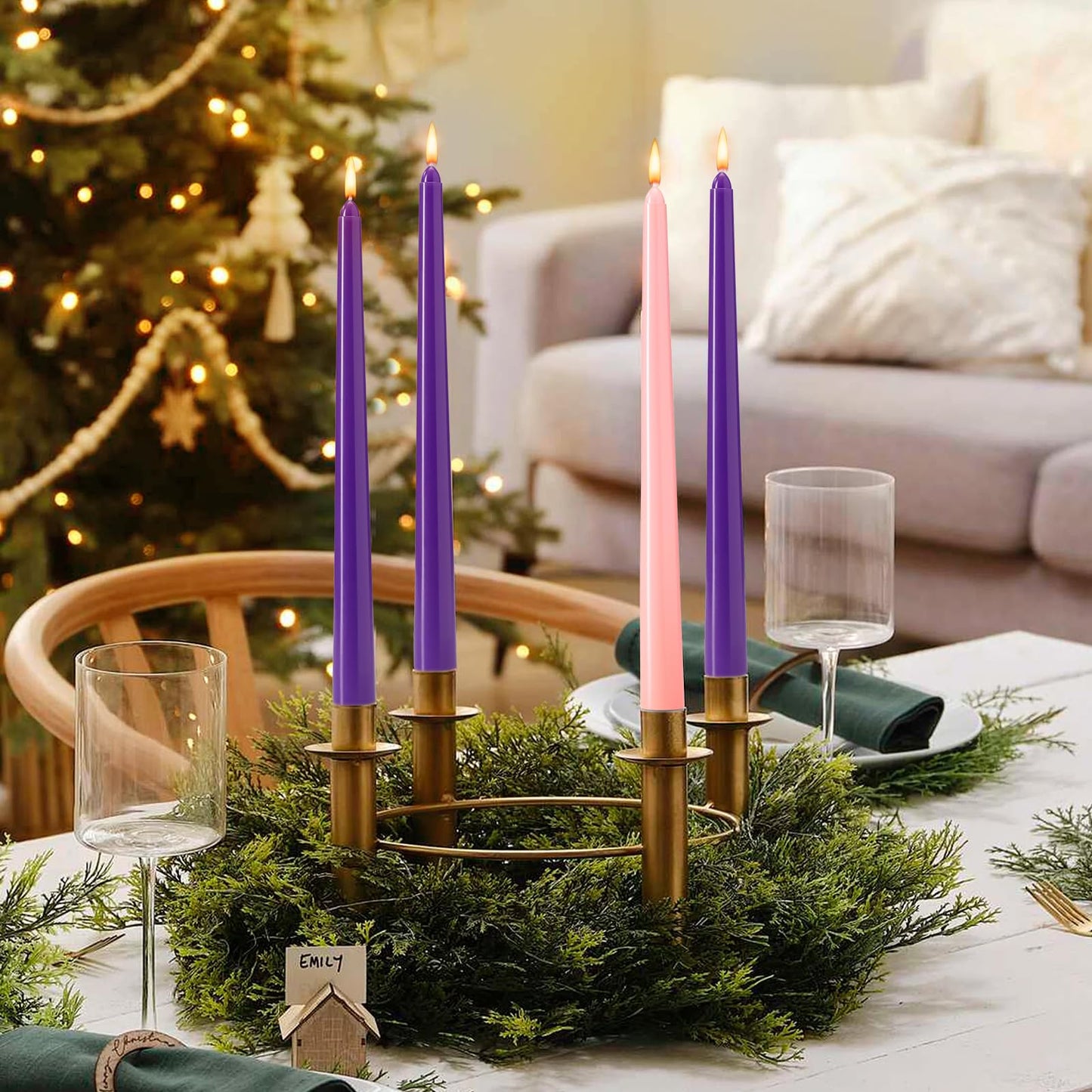 Hausware 36 Pack Taper Candles,27 Purple and 9 Pink,8 Hour Burn Time,Unscented Dripless and Smokeless,10 inch Elegant Premium Quality Dinner Candle for Home Décor,Wedding,Party Candlesticks