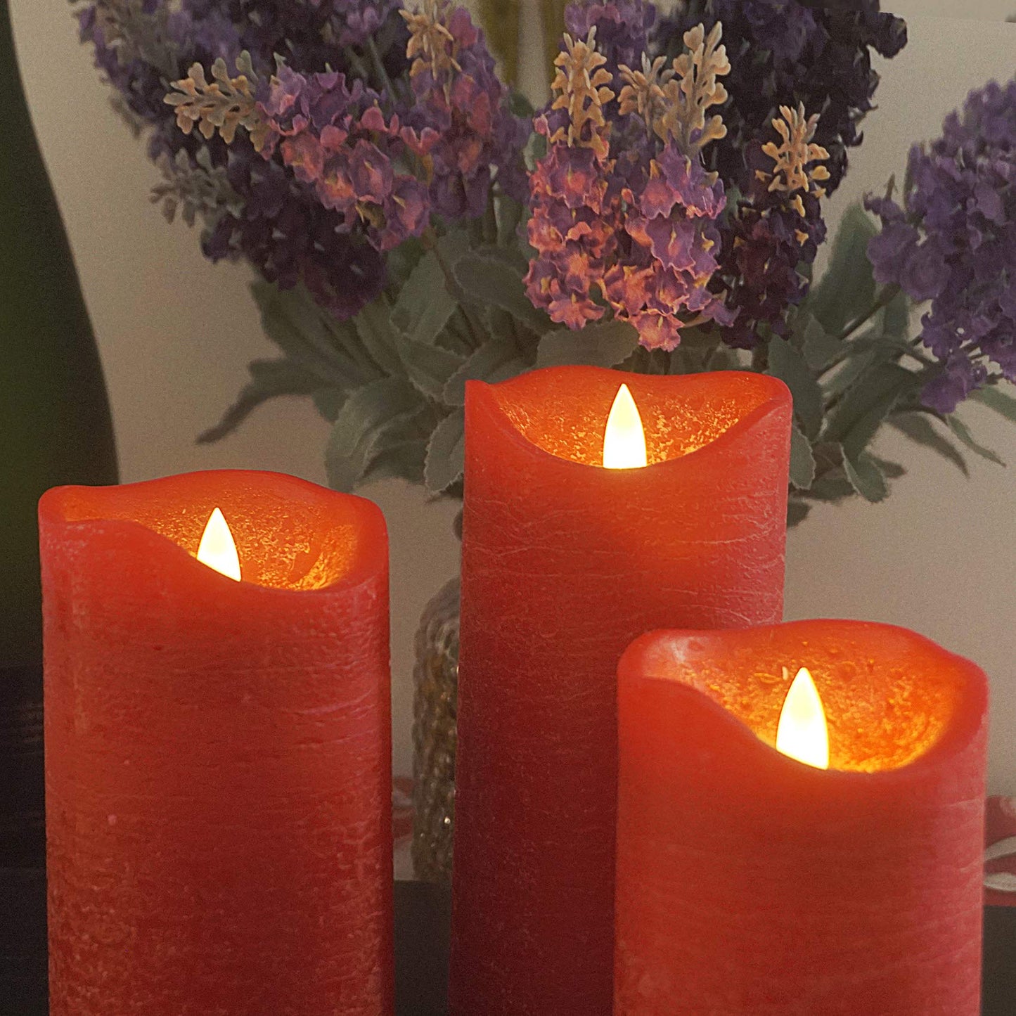 iZAN 3 Pack Real Wax Flameless Candles Battery Operated LED Pillar Flickering Realistic Electric Candle Gift Sets with Remote Control and Cycling 24 Hours Timer for Home Decor 3”D X 4" 5" 6" H (Red)