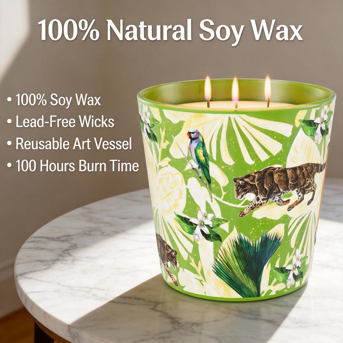 Verbena & Fig Leaf Scented Candle, 30oz Large 3 Wick Soy Candle, 100+ Hours Long Burning, Spa-Quality Aromatherapy for Home & Bathroom, Non-Toxic Luxury Candle Gifts for Housewarming