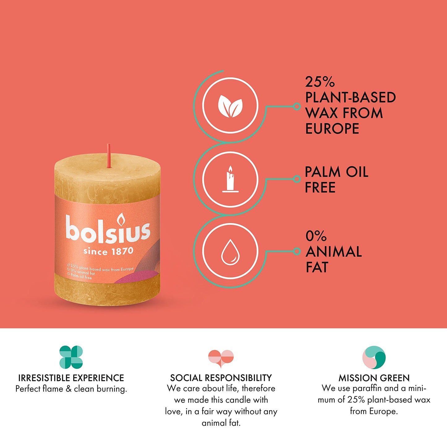 BOLSIUS 4 Pack Yellow Rustic Pillar Candles - 2.75 X 3.25 Inches - Premium European Quality - Includes Natural Plant-Based Wax - Unscented Dripless Smokeless 35 Hour Party and Wedding Candles