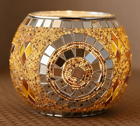 Maimeili Vintage Mosaic Glass Romantic Stained Votive Scented Candle Holder Base Tealight Candles Elegant Home Table Decor(NO Candles) for Wedding Party Christmas Church
