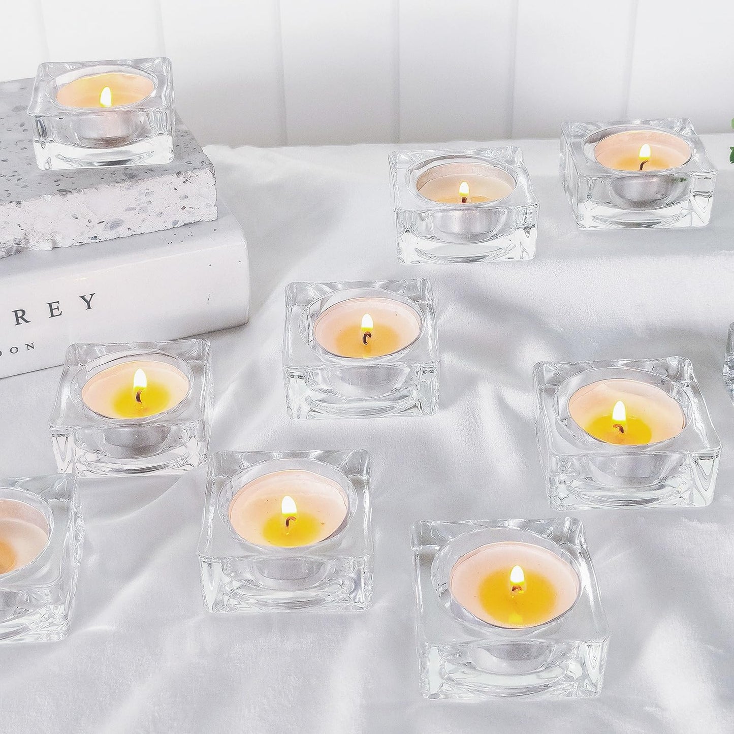 CHOCSTAY Tealight Candle Holder Set of 6, Clear Glass Candle Holder Heat-Resistant Square Holders for Wedding, Party, Home Décor