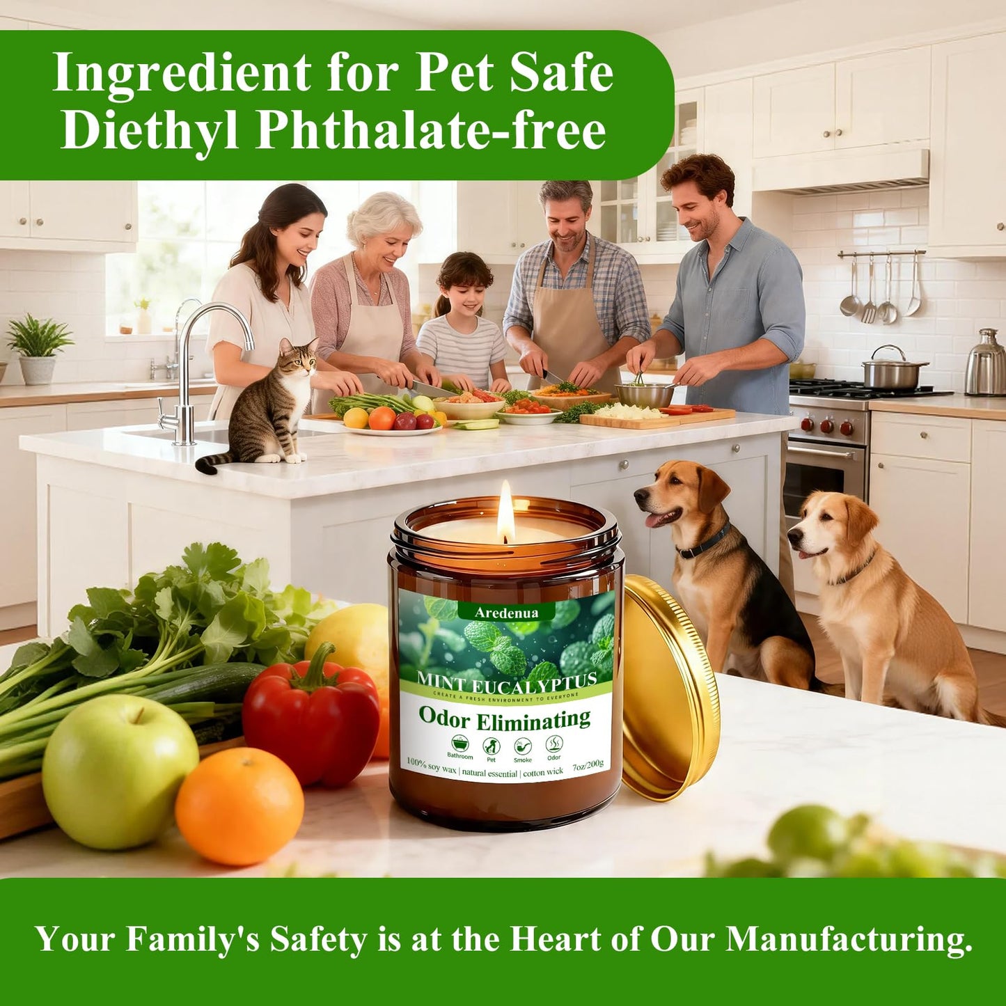 4 Pack Odor Eliminating Candles Set - Eliminates 95% of Pet, Smoke, Food & Other Smells - Hand Poured Non-Toxic Soy Candle, Air Freshing Scent of Lavender/Orange/Mint/Cotton - Gifts Set for Women