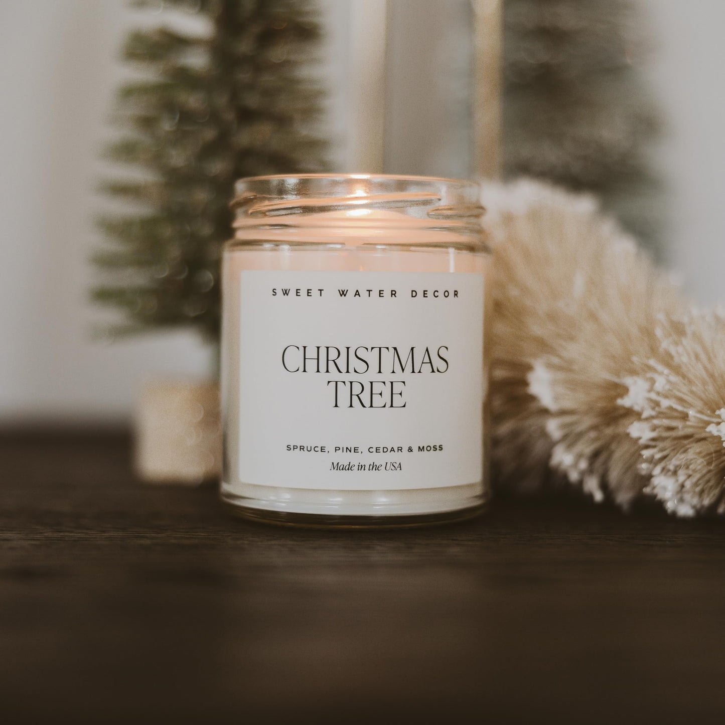 Sweet Water Decor Christmas Tree Candle - Pine Needles, Cedarwood, Cypress, and Evergreen Soy Holiday Scented Candles for Home - 9oz Clear Jar Candle, 40+ Hour Burn Time, Made in The USA