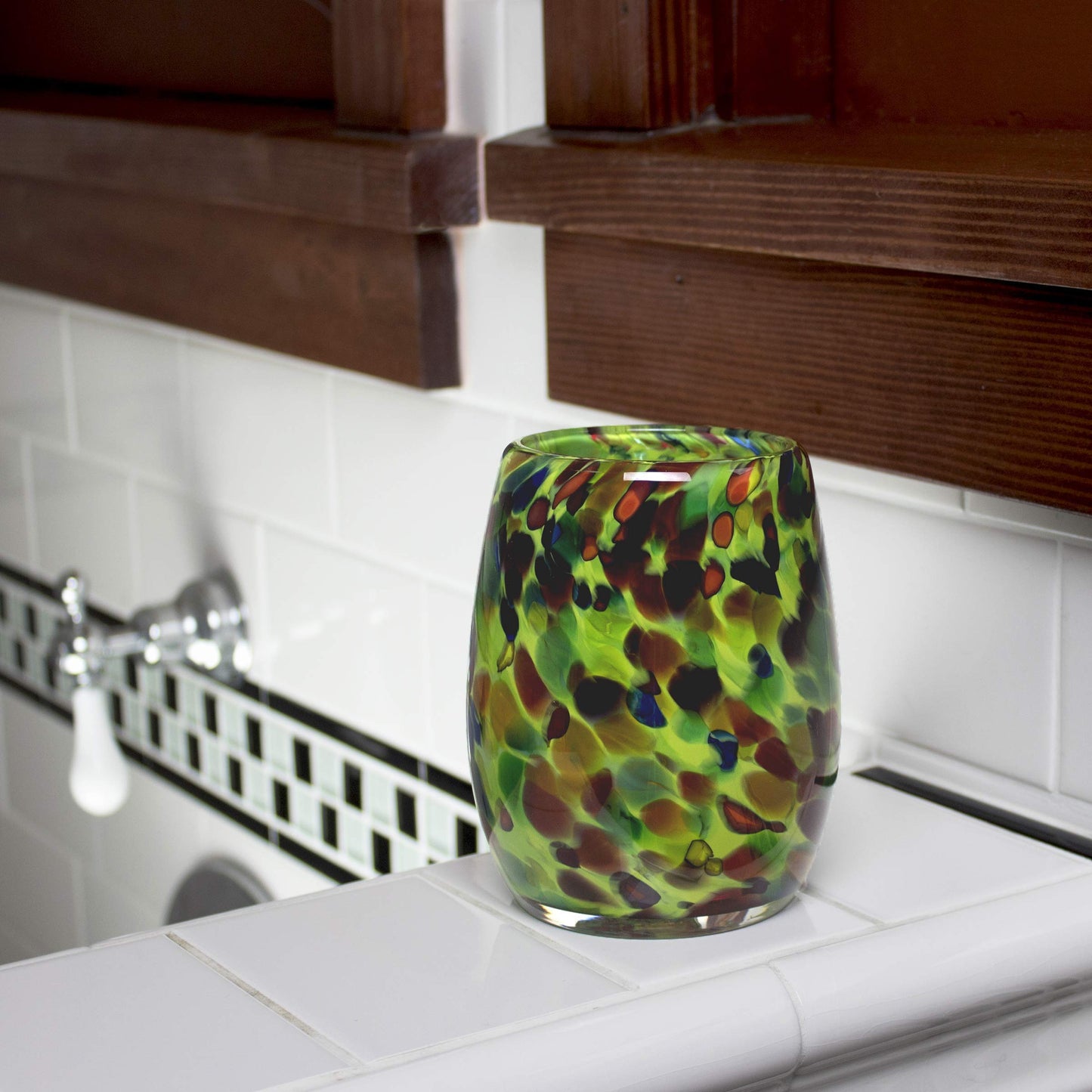 Totally Blown Glassworks Votive Candle Holder, Tea-Light, Handmade Blown Glass, Accent Vase, Centerpiece, Home Decor, Artist Dehanna Jones, Seattle, WA. (Green MM Enchanted Forest)