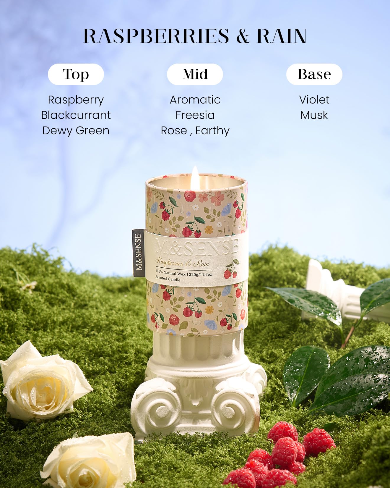M&SENSE Spring Candle 11.3 oz, Raspberries Rain Scented Candle, Non-Toxin Soy Wax for Home Scented, Floral Candles Gift for Her, Up to 70 Hours Burning Long-Lasting Fragrance