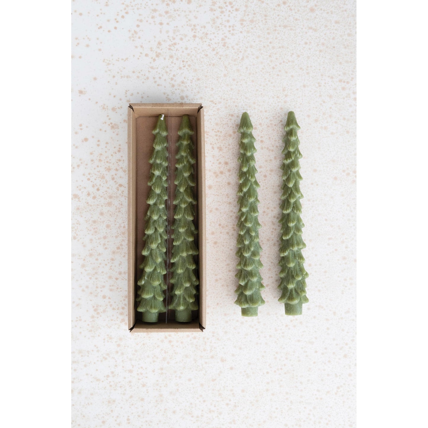 Creative Co-Op Unscented Tree Shaped Taper Candles, Cedar Green, Boxed Set of 2