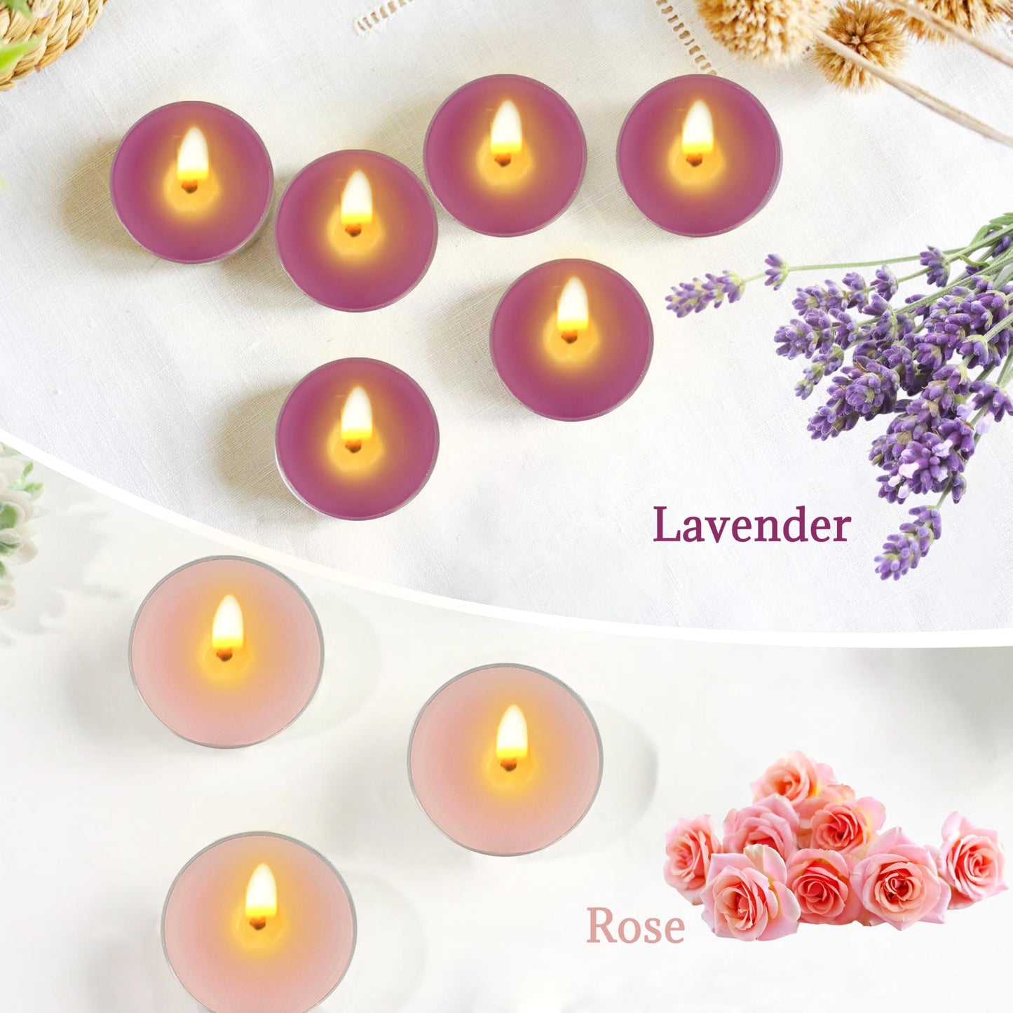 Scented Tealight Candles - 9 Deep Purple 3 Light Pink Tea Lignt Candles for Christmas Advent Holiday Mantel Decor Bath Relaxation, Perfect for Home Use and Gifting