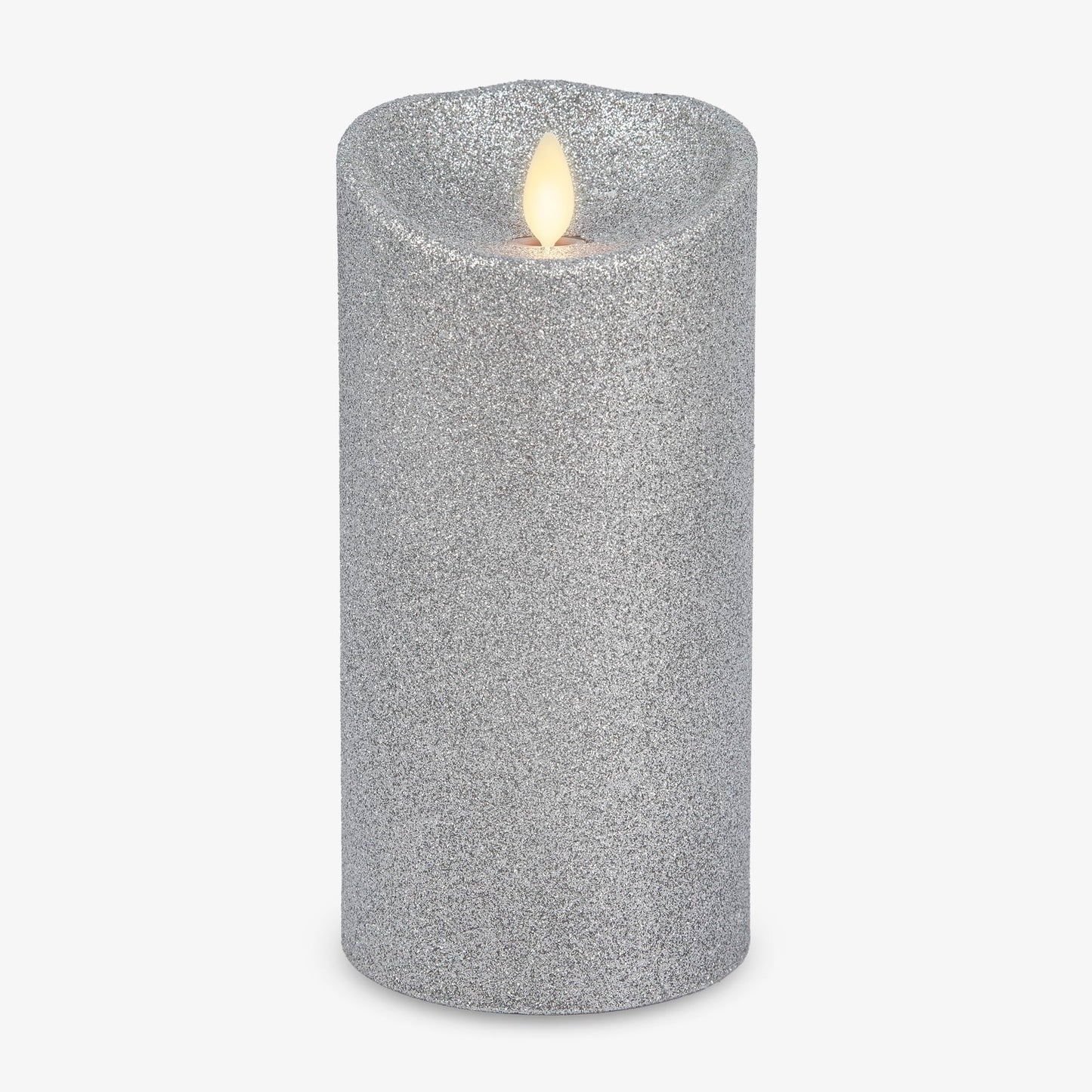 Luminara Brilliant Silver Glitter Flameless Candle Moving Flame LED Pillar (3.5" x 7")
