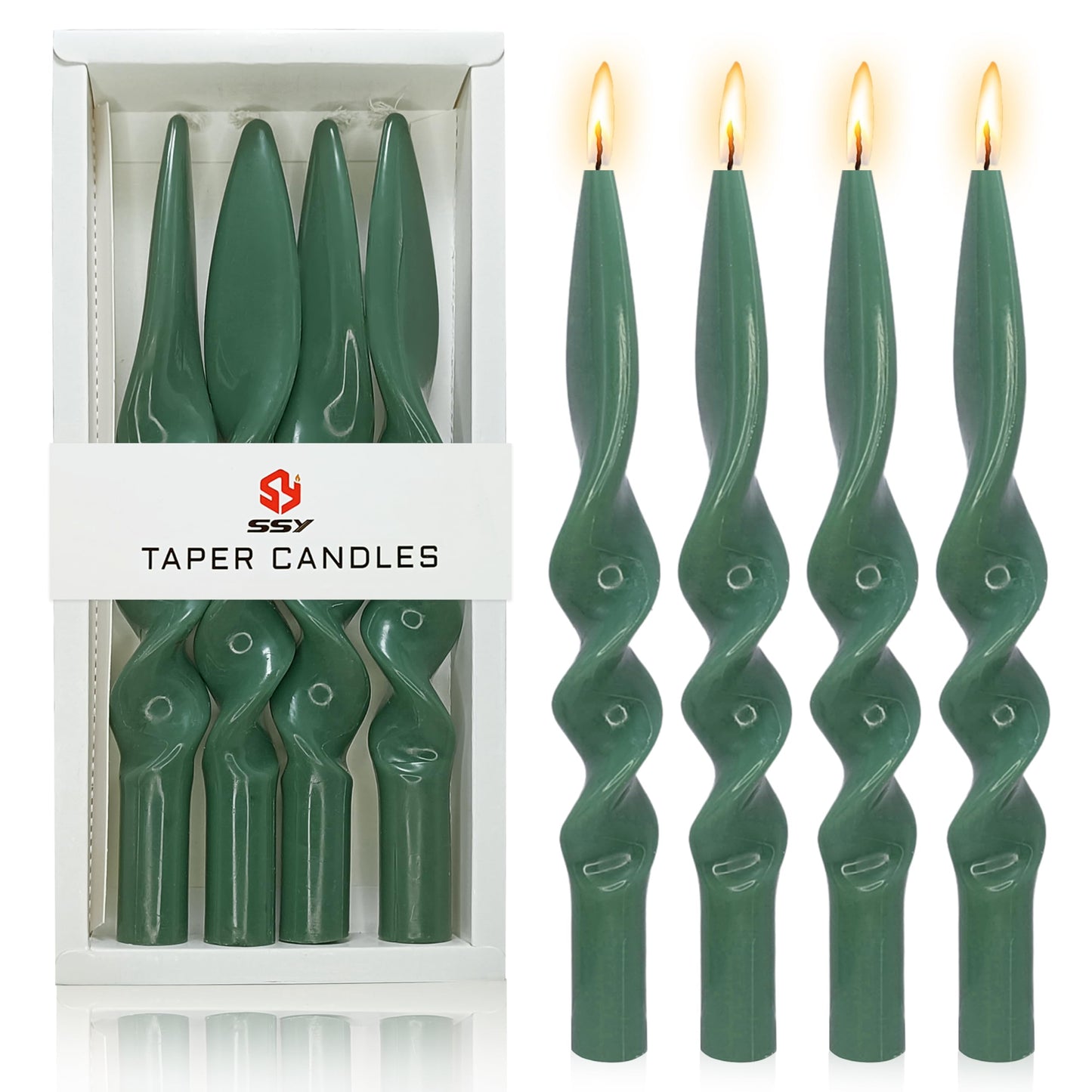 DEVSYWAX Spiral Taper Candles 10inches Long Candlesticks Green Candlestick Unscented Twist Candle 4-Pack for Home Dinner Wedding Party Decoration 24D4PC-GREEN