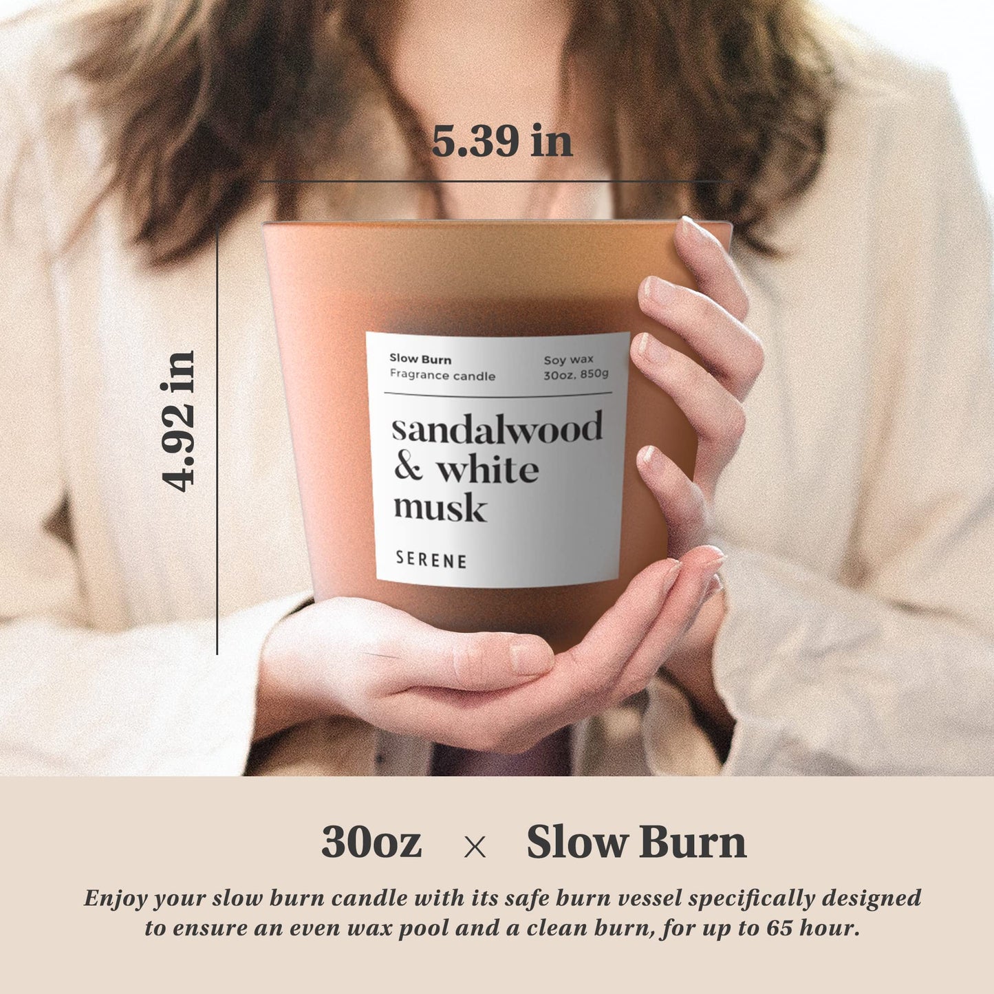 Hidden Label Sandalwood White Musk Scented Candle, 30oz Large 3 Wick Candle for Home, 120H Long Lasting Natural Soy Wax, Strong Scent Throw for Large Rooms, Non-Toxic Stress Relief Gift for Women