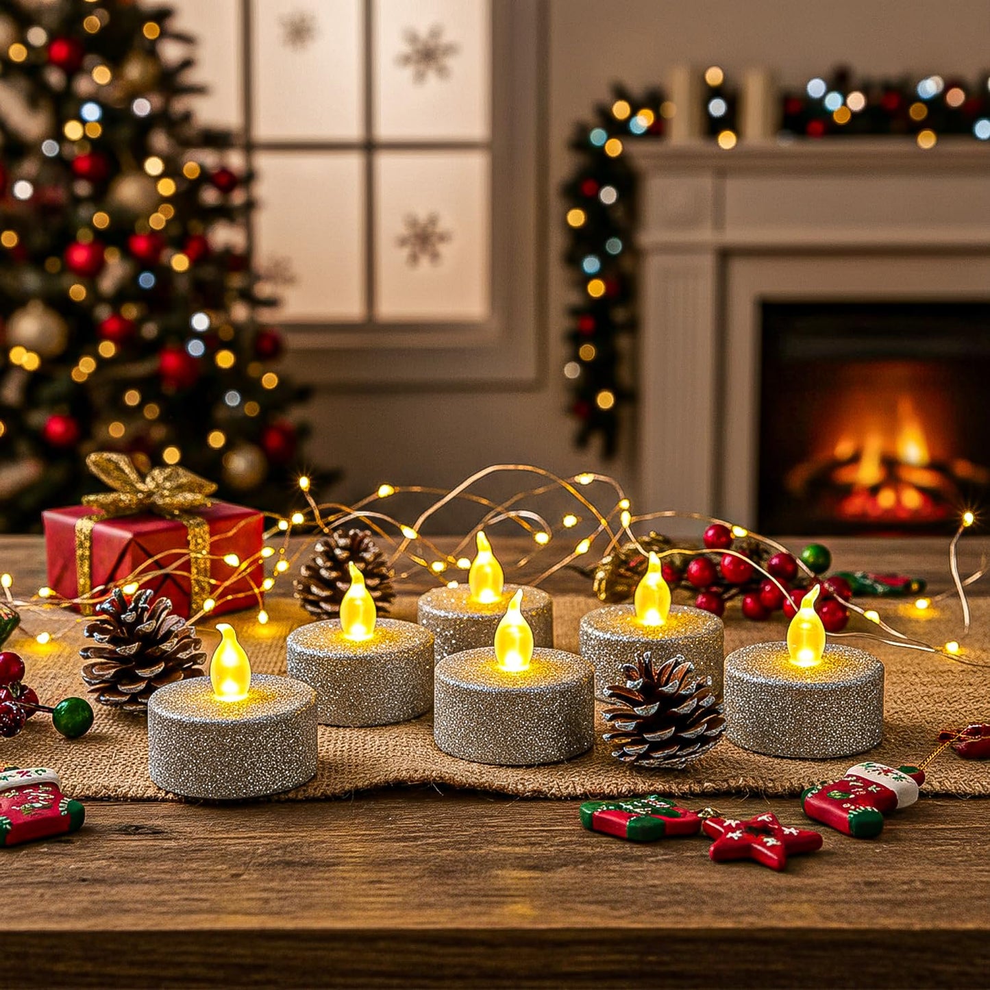Aulaygo 12Pcs Tea Light Votive Candles with 6h Timer,Led Candles Battery Operated Warm White Flickering for Christmas Decor,Event,Anniversary Party,Wedding(Silver)