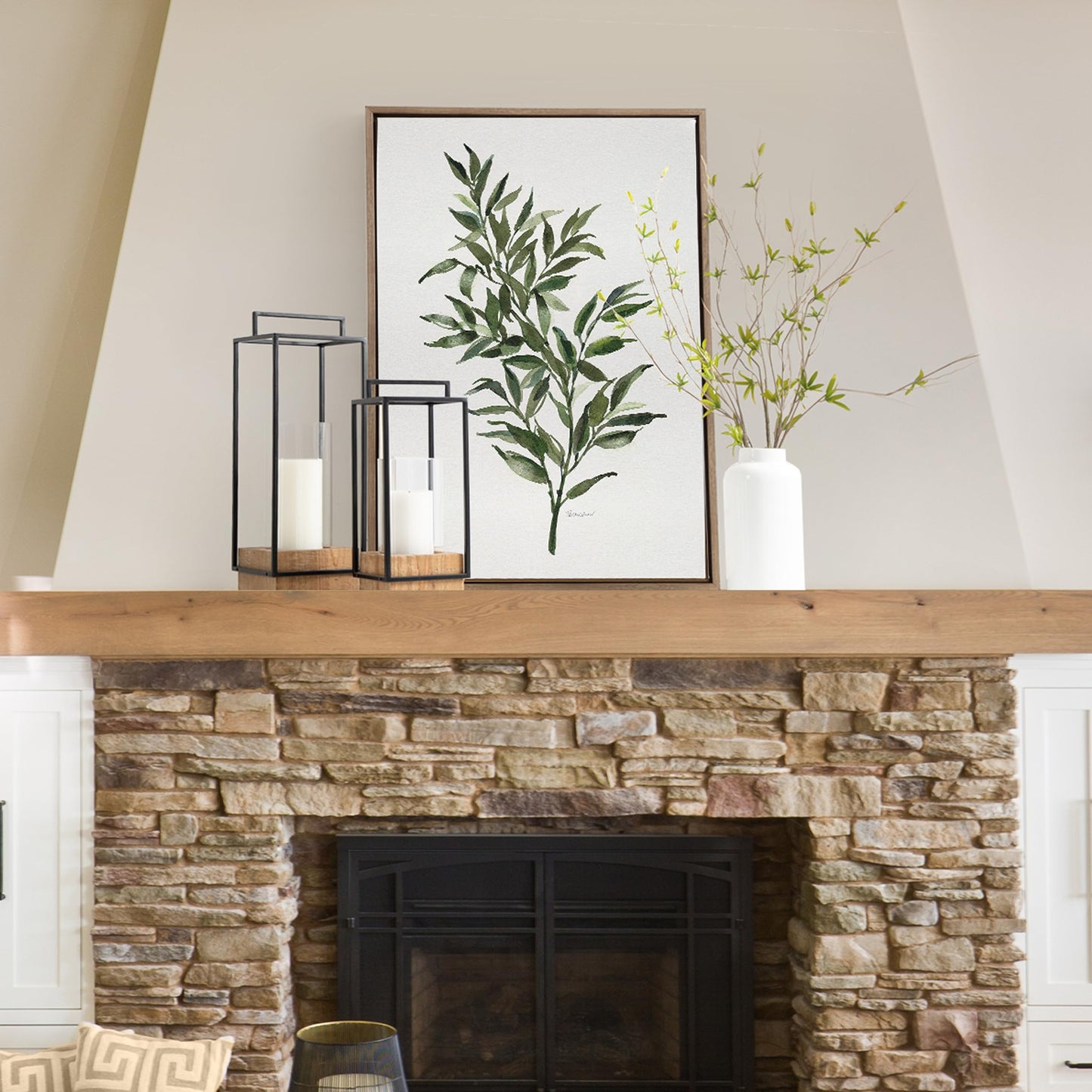 Kate and Laurel Brandt Farmhouse Two-Piece Candle Holder Set; 7 x 7 x 19; Hazelnut and Black; Transitional Wood and Metal Lantern Candle Holders for Fireplace Mantel Display