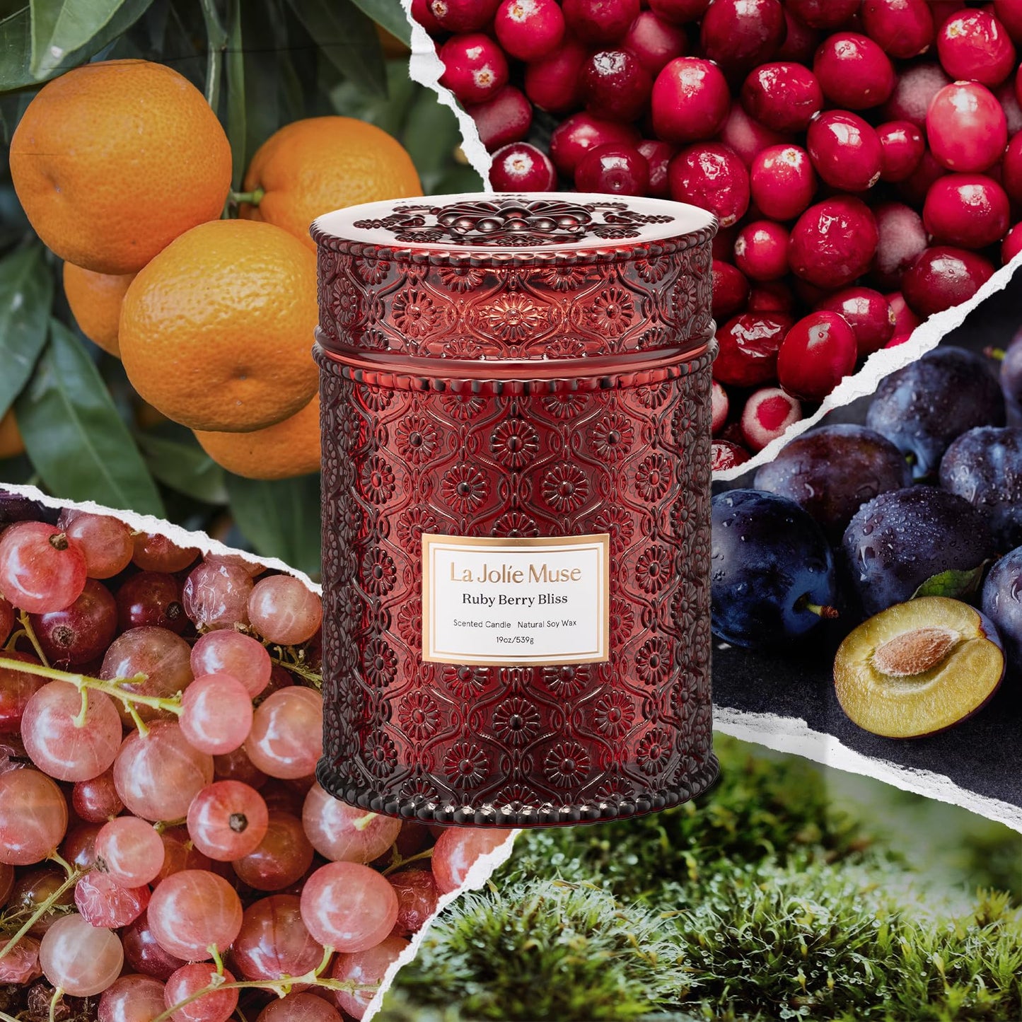 LA JOLIE MUSE Ruby Berry Bliss Scented Candle for Home | Christmas Winter Holiday | 19 oz Non Toxic Natural Soy | Large Red Jar Candle | Luxury Gifts for Women & Men | Wood Wick