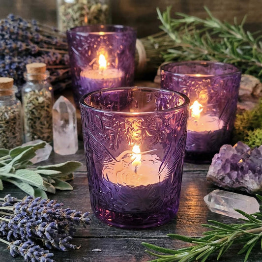 6 Pack Hummingbird Embossed Glass Candle Holders Votive Tealight Holders with Patent Design, Decorative Cups for Wedding Centerpieces, Parties, and Home Decor (Ocean Blue)