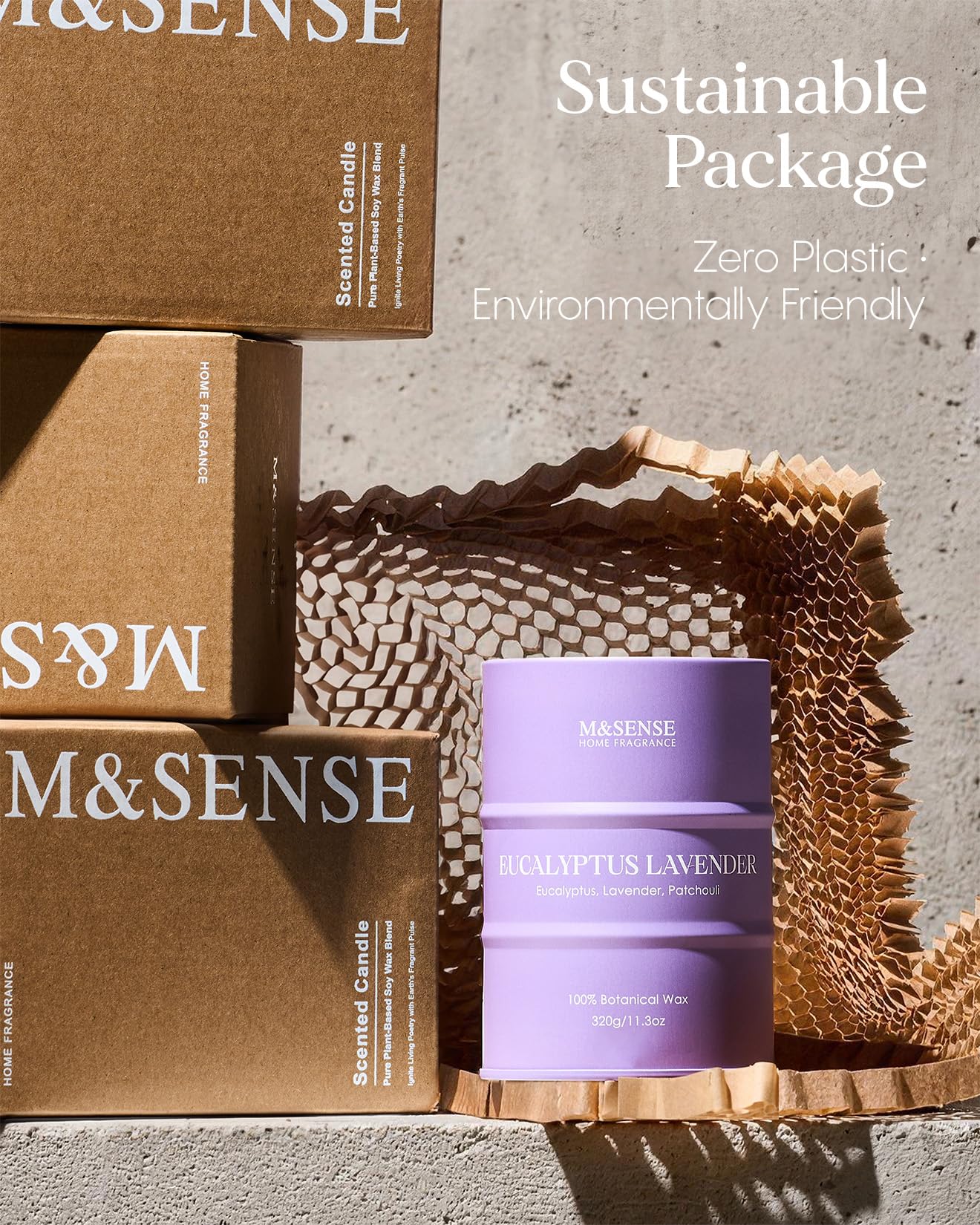 M&SENSE Eucalyptus Lavender Scented Candles Natural Non Toxic, Aromatherapy Candle for Stress Relief Meditation Relaxing, Housewarming Gifts for Women Men, 11.3oz 70 Hour Long Burning