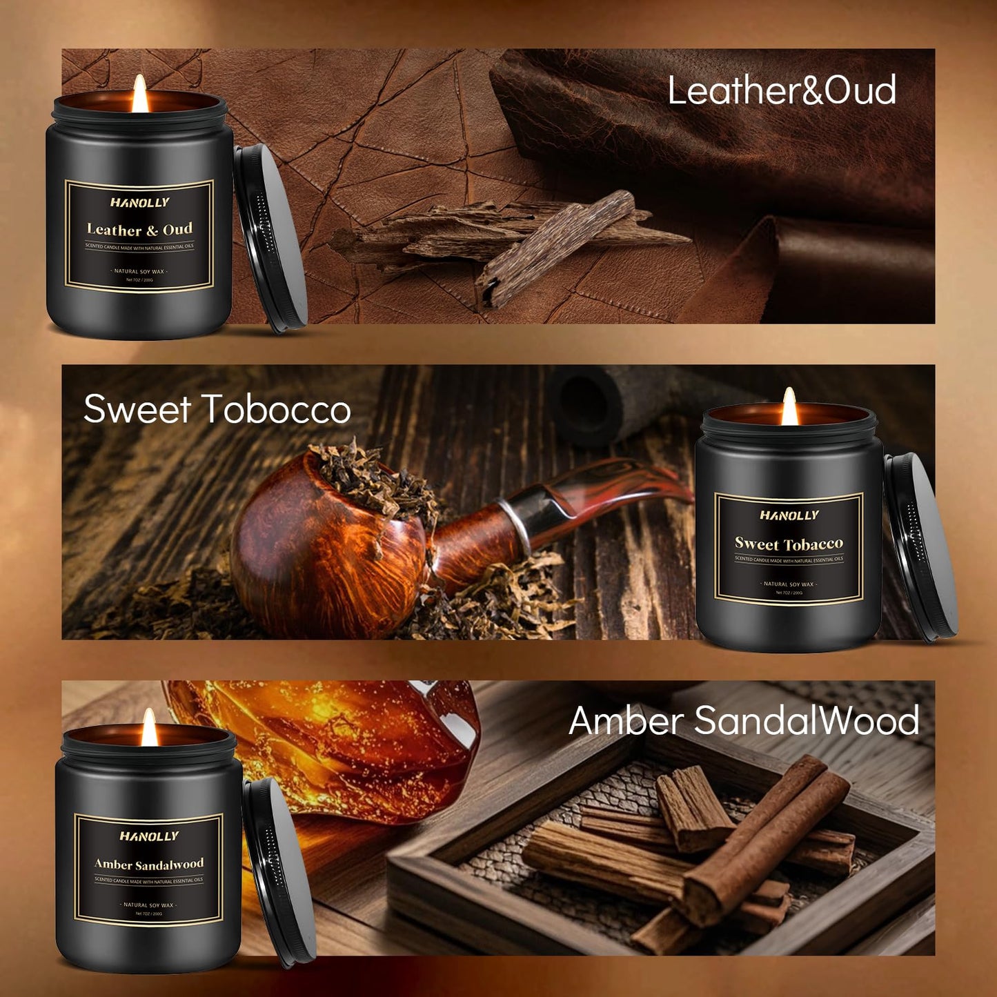 Mens Scented Candle Gift Set, 6 Pack Candles for Men, Gifts for Father, Dad, Husband or Boyfriend, Soy Candles for Home Scented, 42 oz Long Lasting Aromatheraspy Candle, Maculine Jar Candle Kit