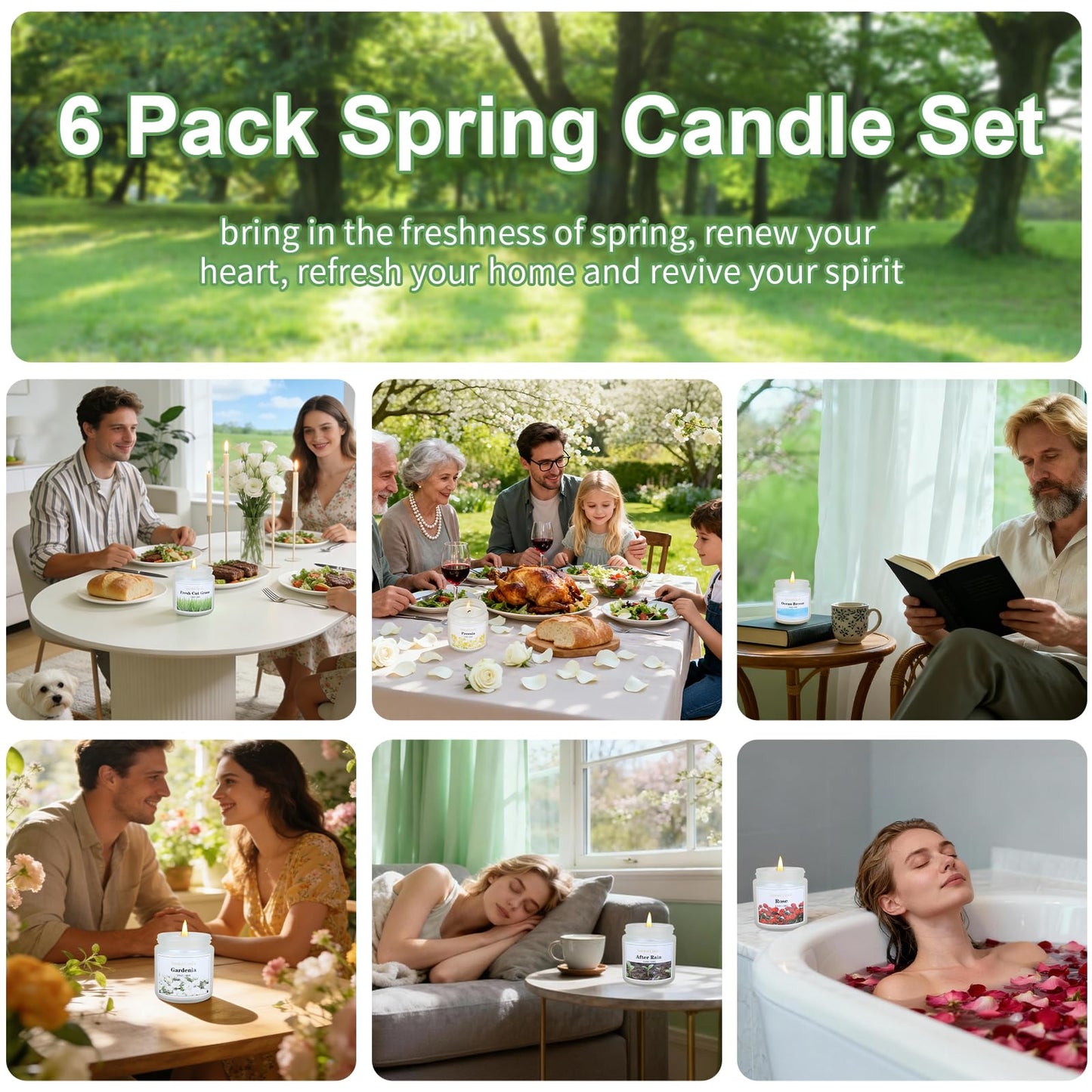 Aeraroma 6 Pack Spring Candles for Home Scented, Spring Scented Candles for Women Men, 21oz Natural Soy Wax Candle, Scented Candle Gifts Set for Birthday, Valentines Day, Anniversary