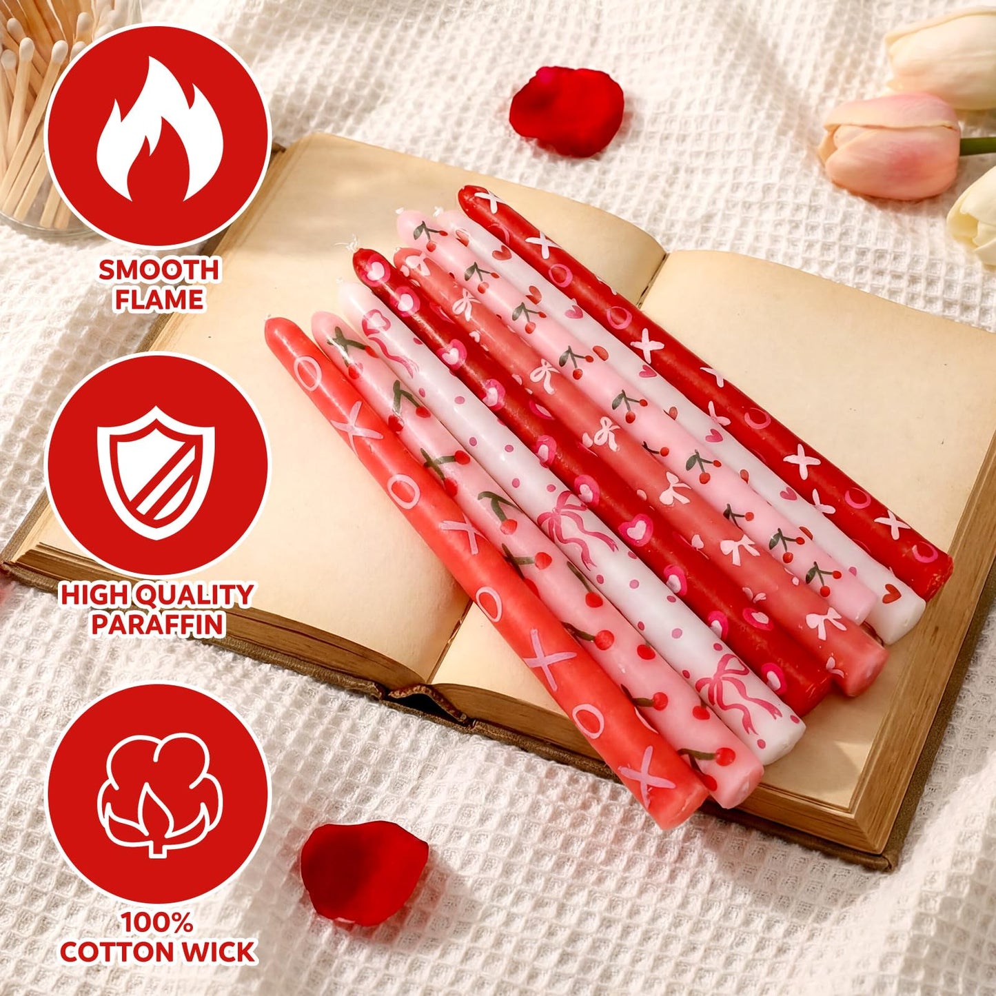 Lounsweer 8 Pcs Valentine Taper Candles 10 Inch Pink Red Heart Decorative Candlesticks Long Unscented Taper Candles for Birthday Wedding Anniversary Party Home Table Decor Holiday Gift