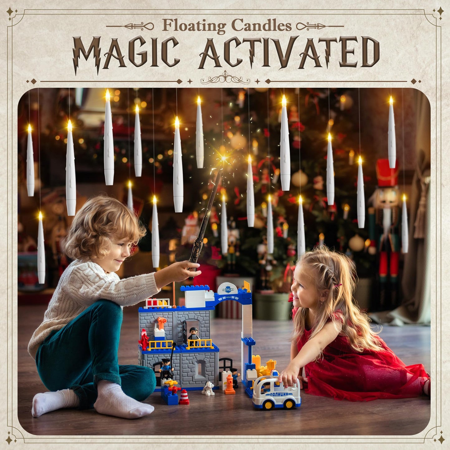 JOIONE Floating Candles with Wand, 20 Pack Hanging Candles with Magic Wand Remote, Battery Powered Floating Candles with 2 Wand, Flameless Magic Hanging Taper Candles for Xmas Halloween Decor, White