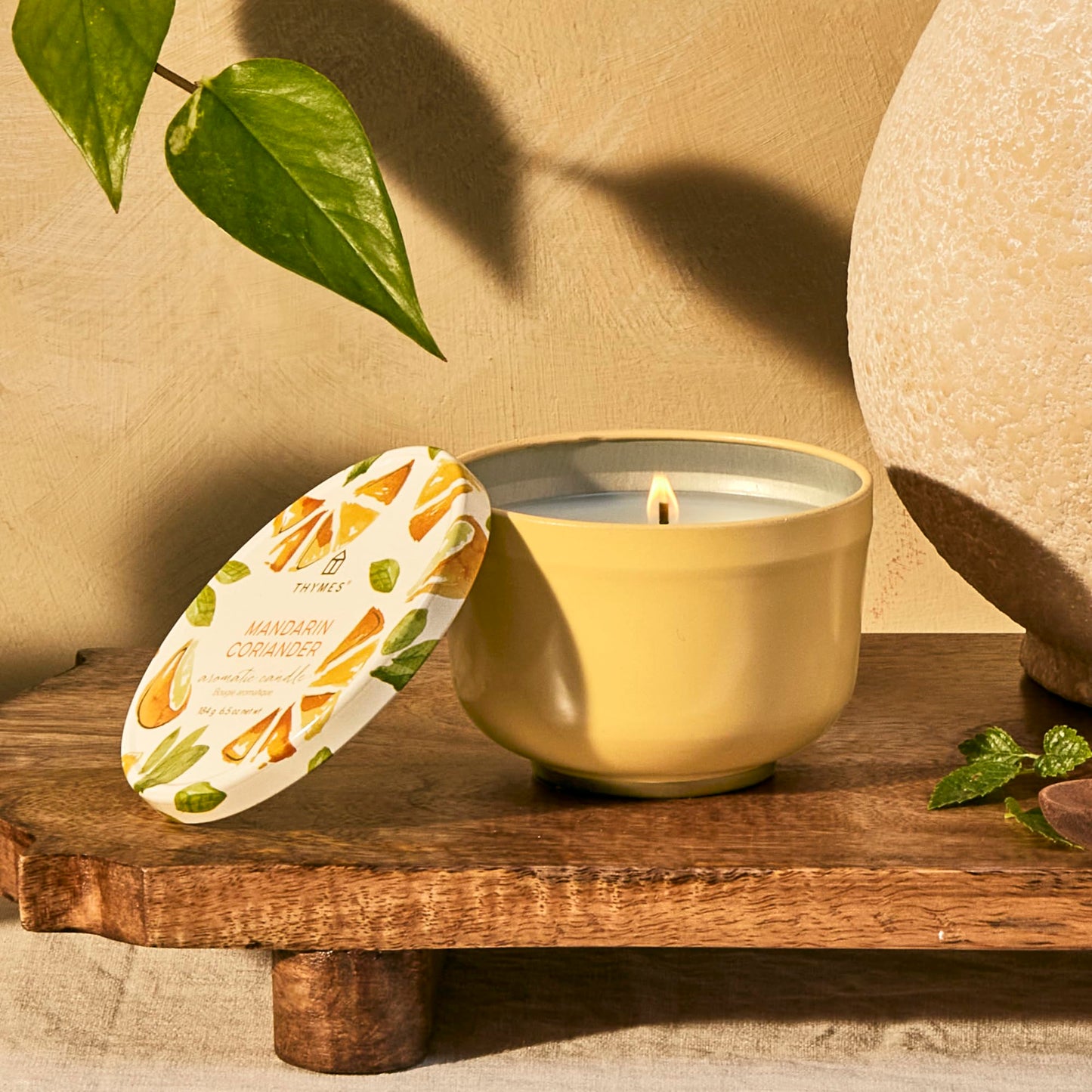 Thymes Scented Candles for Women & Men – Tin with Lid – Luxury Home Decor – Citrus Candle with Notes of Mandarin Oil, Coriander, Grapefruit, Lemon Balm & Green Ivy (Mandarin Coriander, 6.5 oz)