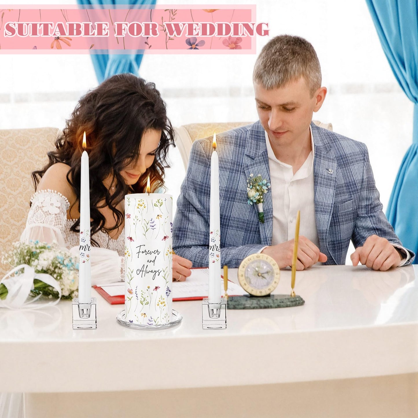 Irenare Unity Candles with Holder for Wedding Ceremony Unity Candle Set Wedding Table Decorations Accessories for Formal Events Church (Wildflower)