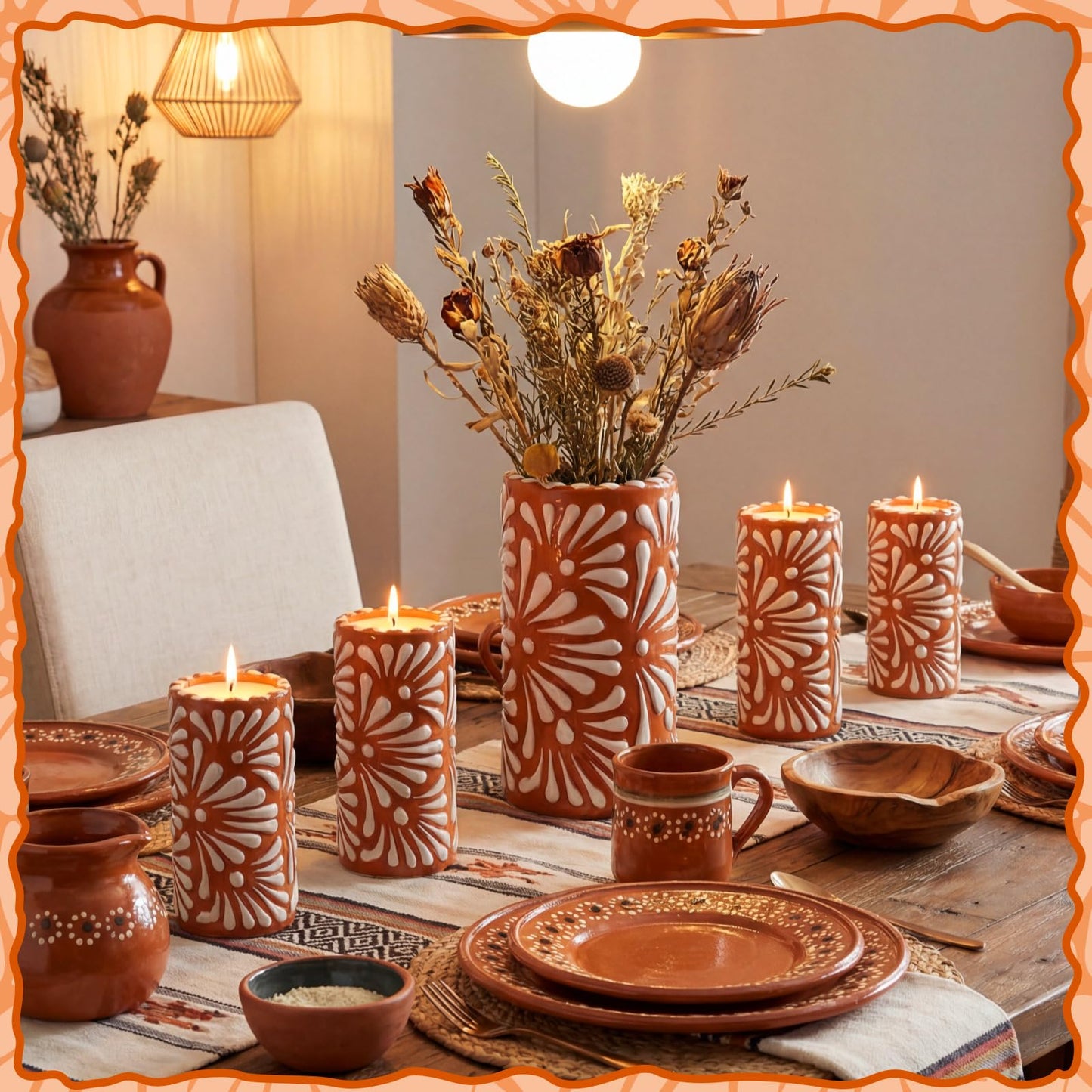 Lounsweer 4 Set Cielito Lindo Party Decorations Mexican Tequila Candle Talavera Mugs Candle for Fiesta Cinco De Mayo Birthday Bridal Shower Bachelorette May 5th Party Home Decor(Brown)