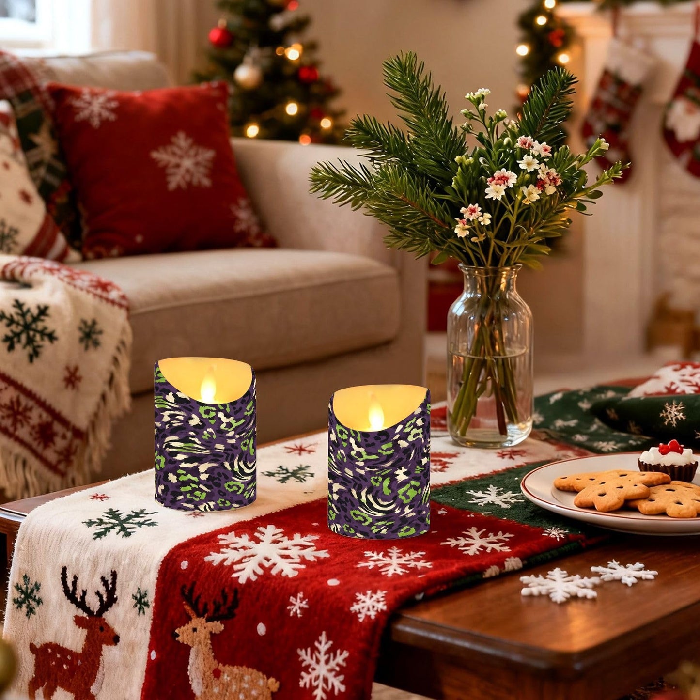Gravopti Animal Print 2 Pack Flameless LED Pillar Candles with Remote & Timer, Battery Operated, Flickering Wax Candle for Wedding, Romantic Home & Party Decor
