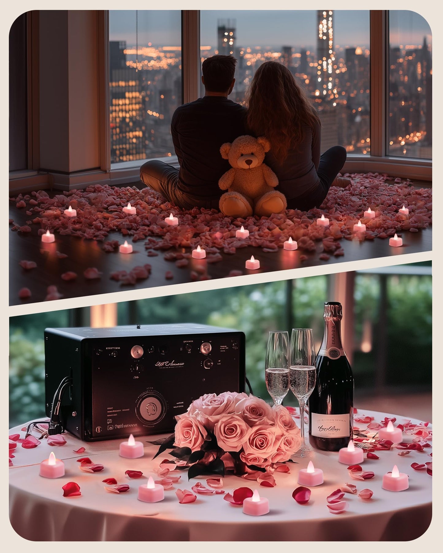 Amagic 1000 Pieces Pink Artificial Rose Petals with 12 Pink Heart LED Tea Lights, Rose Petals and Candles Set for Proposal, Anniversary, Romantic Night, Wedding Decor