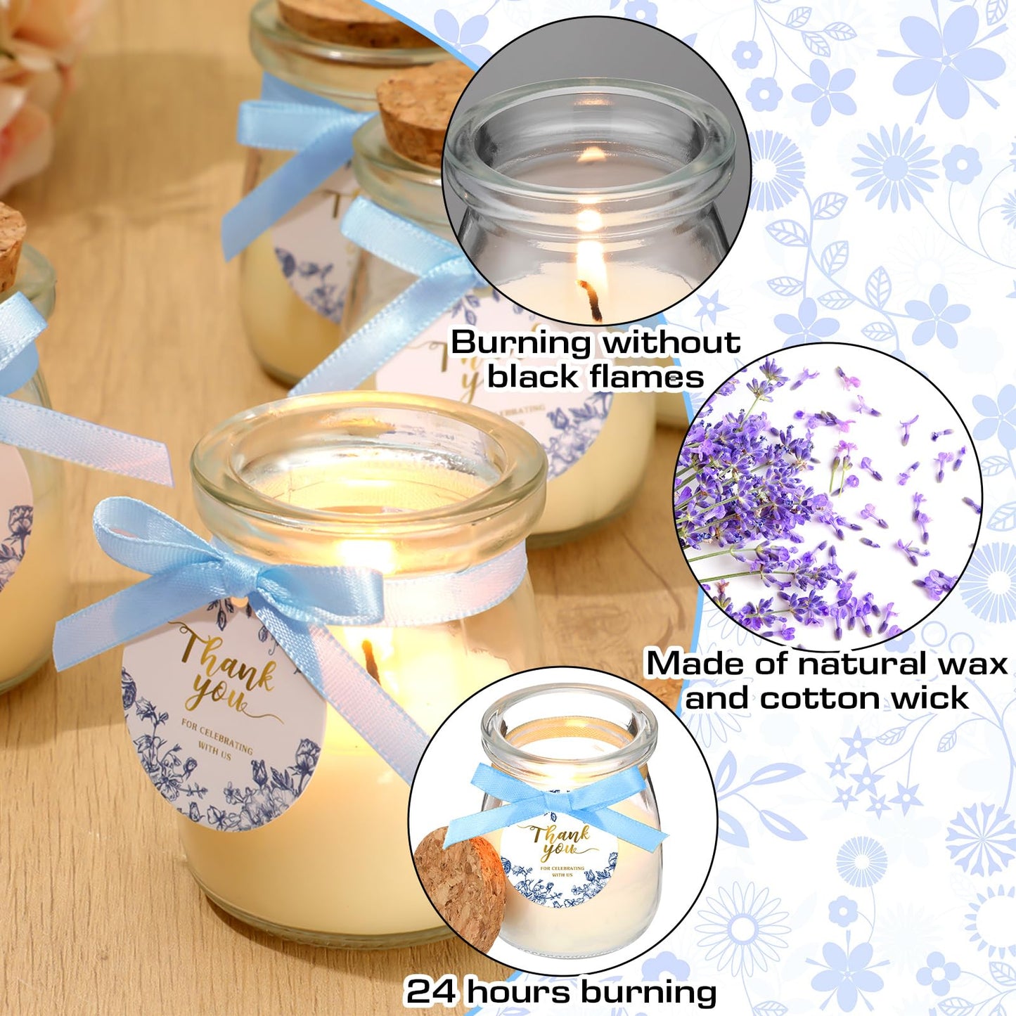 MTLEE 20 Pcs Blue Floral Candle Wedding Favors Something Blue Bridal Shower Gifts for Guests Soy Wax Candles with Glass Jar Bridesmaid Proposal Gifts for Wedding Bachelorette Bridal Shower