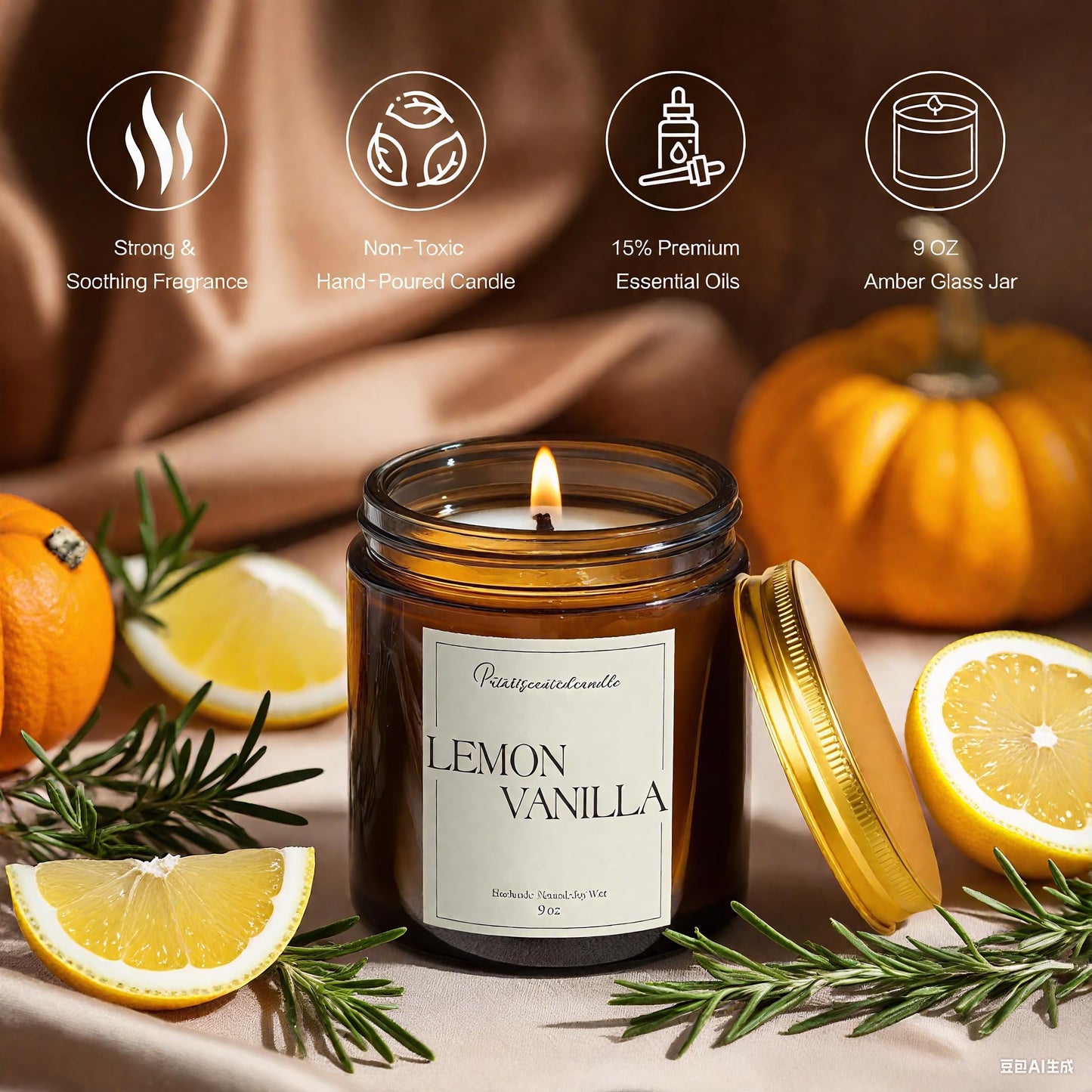 Putart Lemon Vanilla Scented Candle for Home, Natural Soy Wax Aromatherapy Non Toxic Candle Gifts for Women & Men, Handmade Highly Scented & Long Lasting Jar Candle for Stress Relief (9oz)
