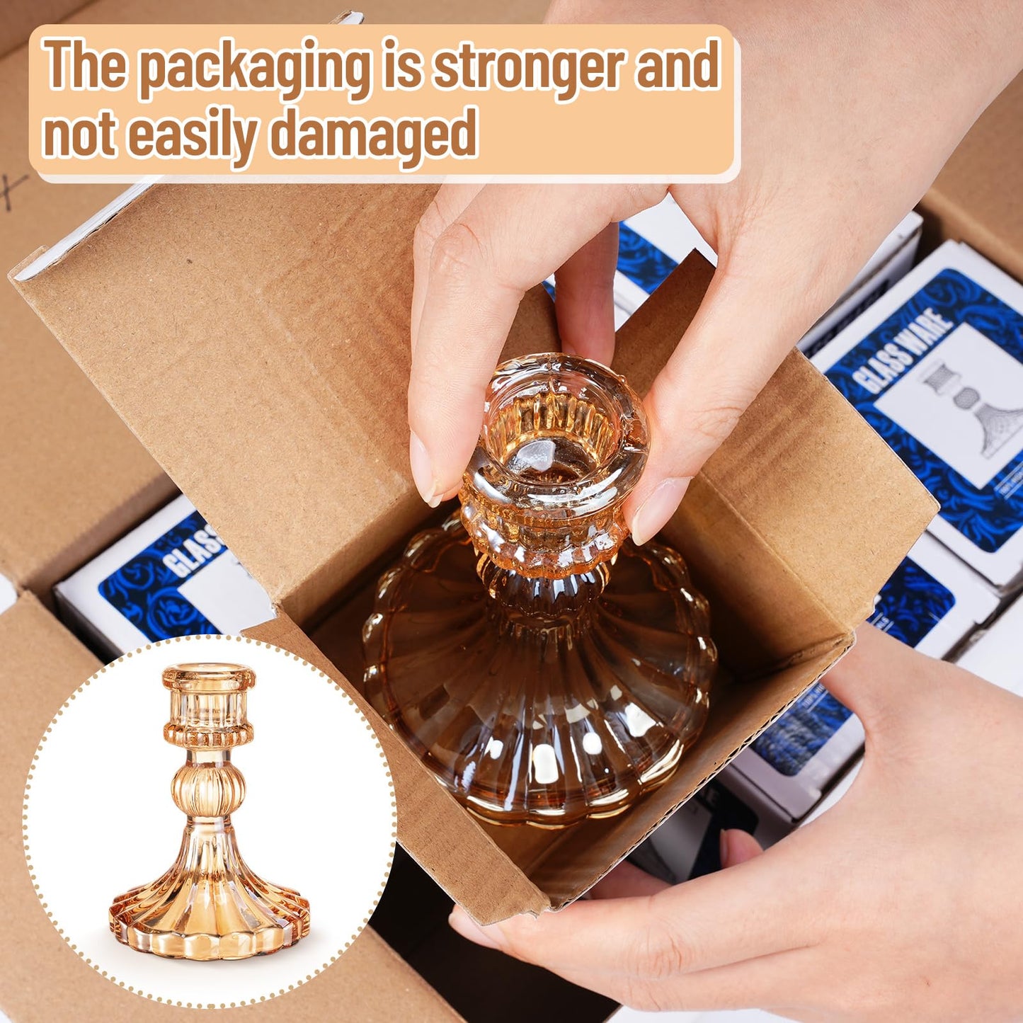 Maxcheck Set of 6 Candlestick Holders Taper Glass Candle Holder Decorative Candle Stand for Wedding Christmas Party Table Centerpiece Anniversary Festival Home Decor(Amber)