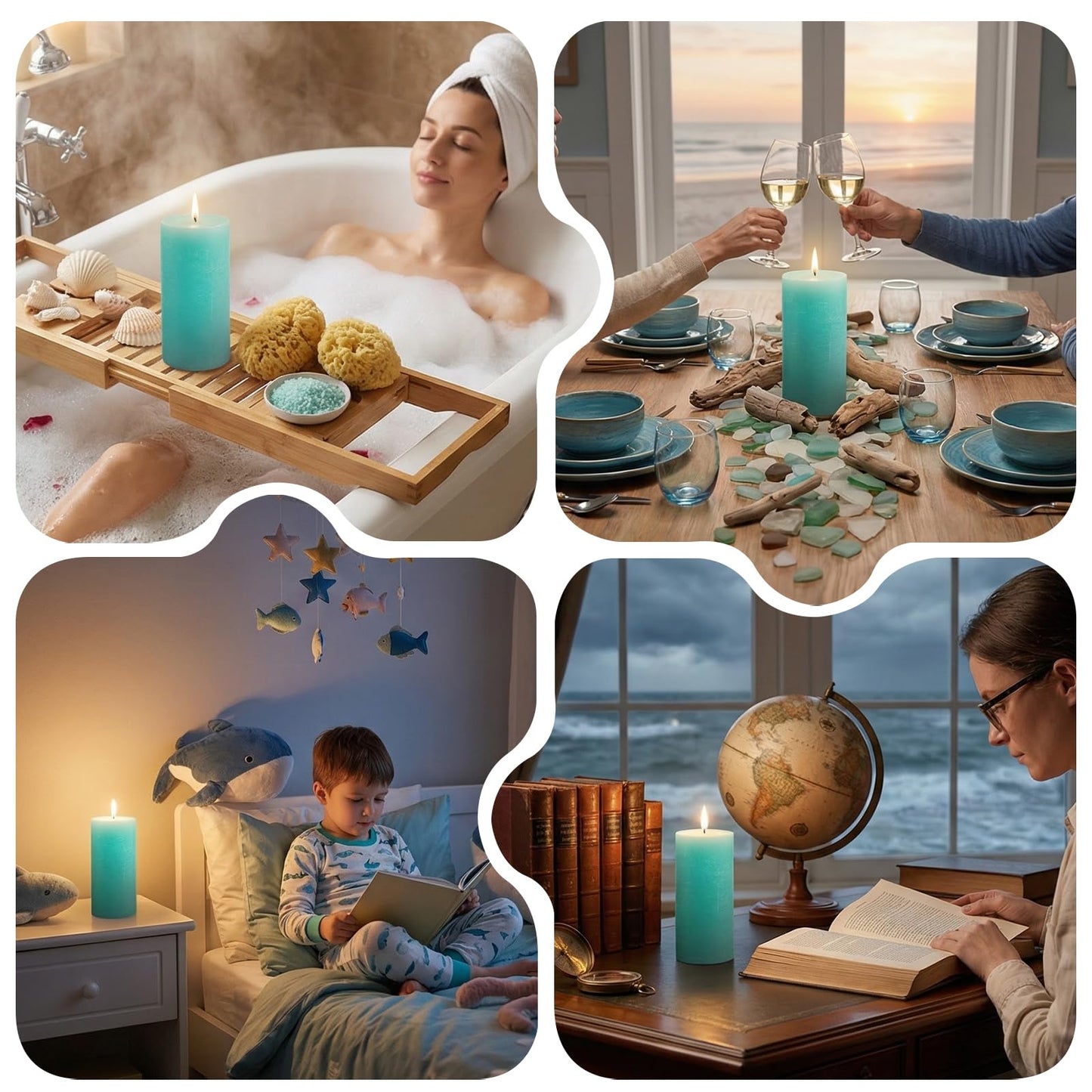 Ocean Breeze Scented Pillar Candle - 2.8x6 Inch, 75-Hour Burn, Textured Blue Coastal Candle with Sea Salt & Driftwood Fragrance, Luxury Air Freshening Aromatherapy Pillar for Home Relaxation