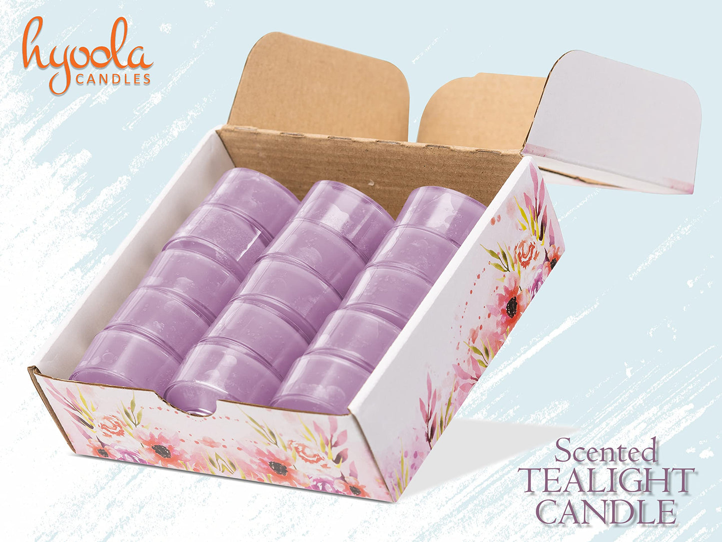 HYOOLA Scented Tealight Candles - Clear Cup - Vanilla Lavender Tealight Candles Scented - 6 Hour Burn Time - 15 Pack - European Made