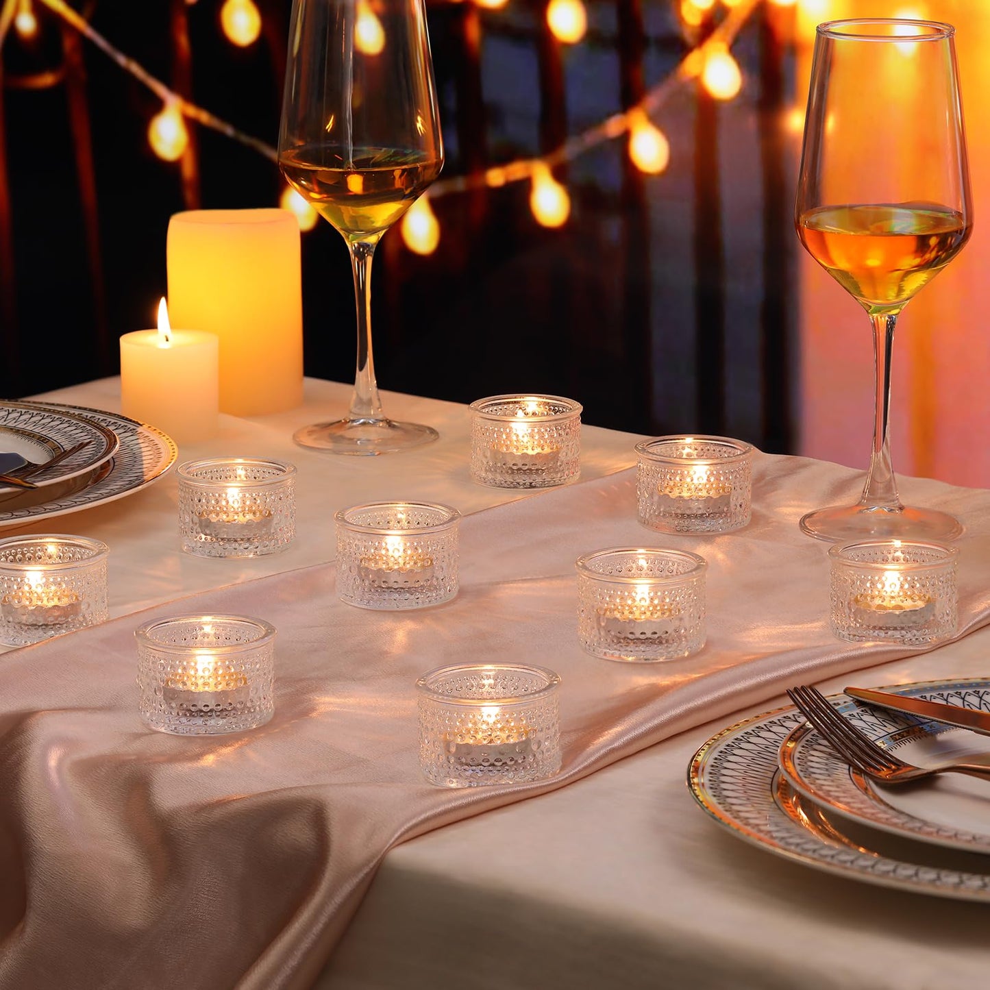 NITIME 30Pcs Clear Votive Candle Holders, Tealight Candle Holder Glass for Wedding Decorations, Polka Dot Glass Candle Holder forTable Centerpiece, Home and Party Decor