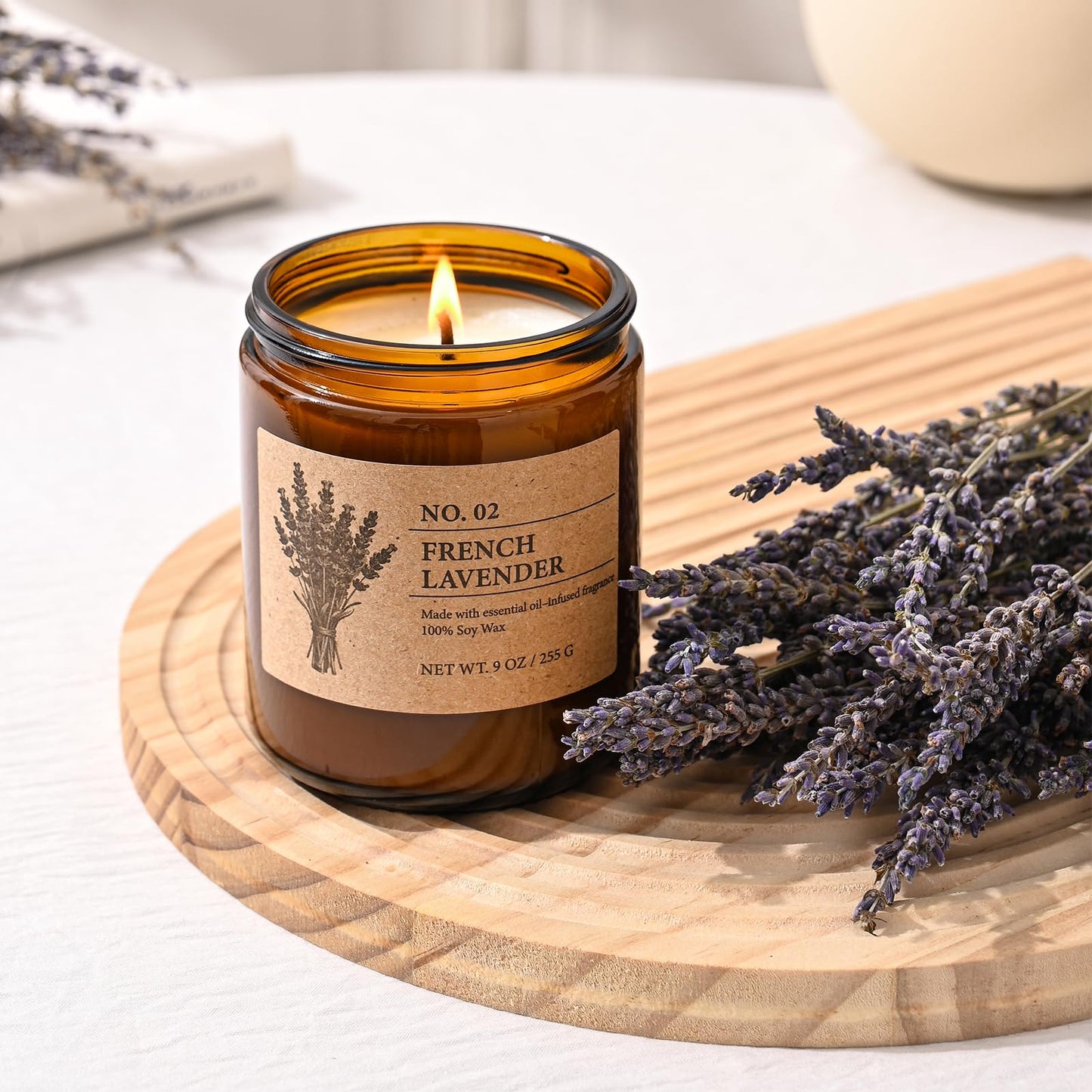 Soy Candles Set of 4, 9oz Natural Soy Wax Aromatherapy Candles, Home Scented Candles with 4 Scents (Lavender, Amber Sandalwood, White Sage, Coconut Vanilla), Gifts for Mom, Women, Relaxation, Yoga