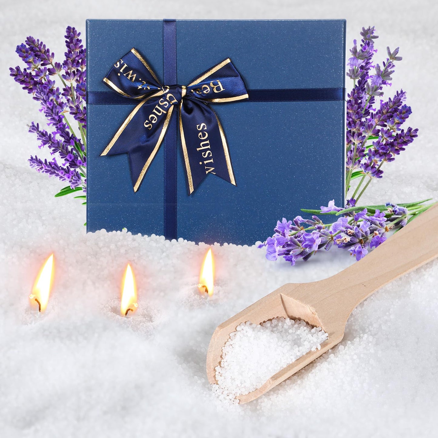 MTLEE Pearled Candle 2.2 Lb/35oz Mother's Day Mom Gifts Scented Sand Candle Kit Include 50 Wicks, Bow Gift Box, Spoon Reusable Pearled Wax for DIY Home Kit(Lavender)