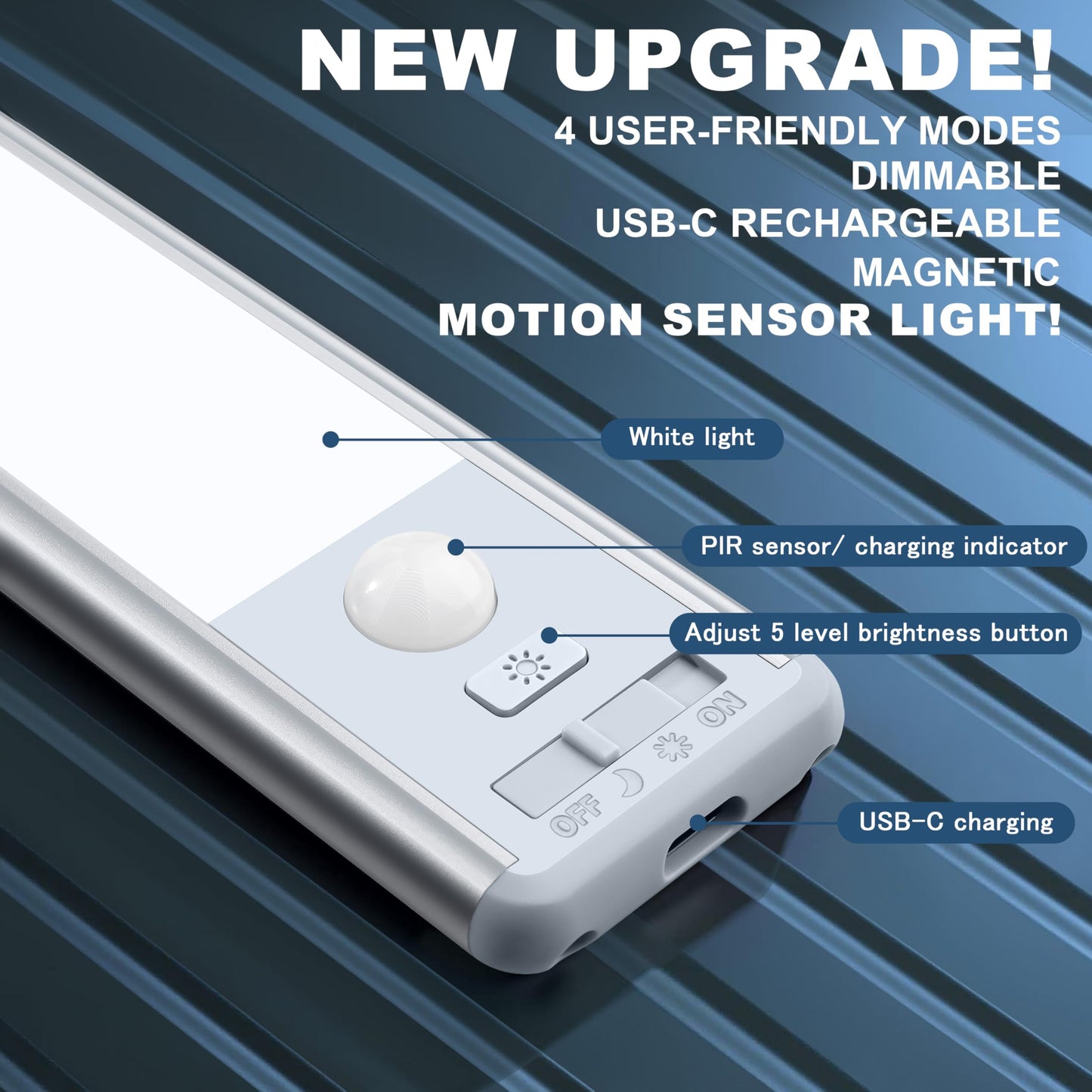 Reoshine LED Closet Lights, Motion Sensor, Dimmable, 14.8 Inch, 6000K Cool White, Rechargeable, Model T63, 2 Pack