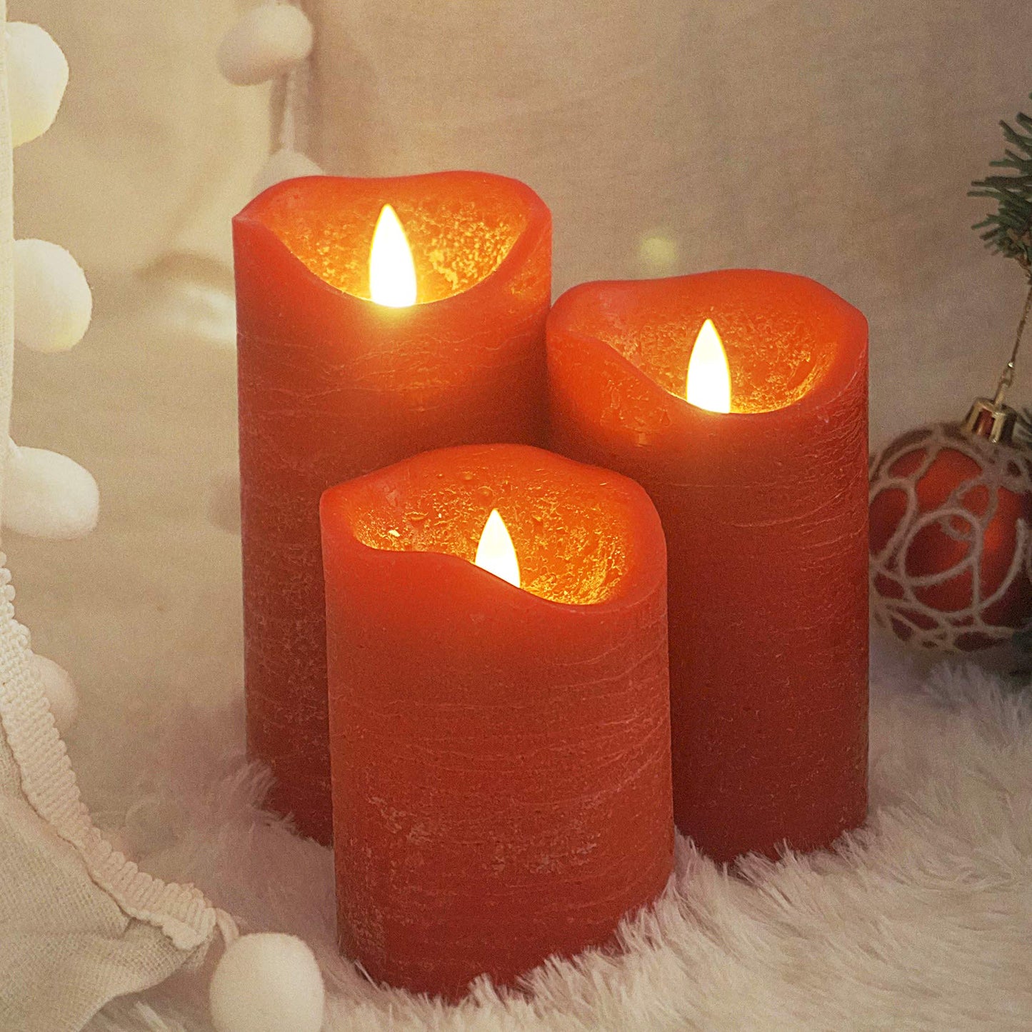 iZAN 3 Pack Real Wax Flameless Candles Battery Operated LED Pillar Flickering Realistic Electric Candle Gift Sets with Remote Control and Cycling 24 Hours Timer for Home Decor 3”D X 4" 5" 6" H (Red)