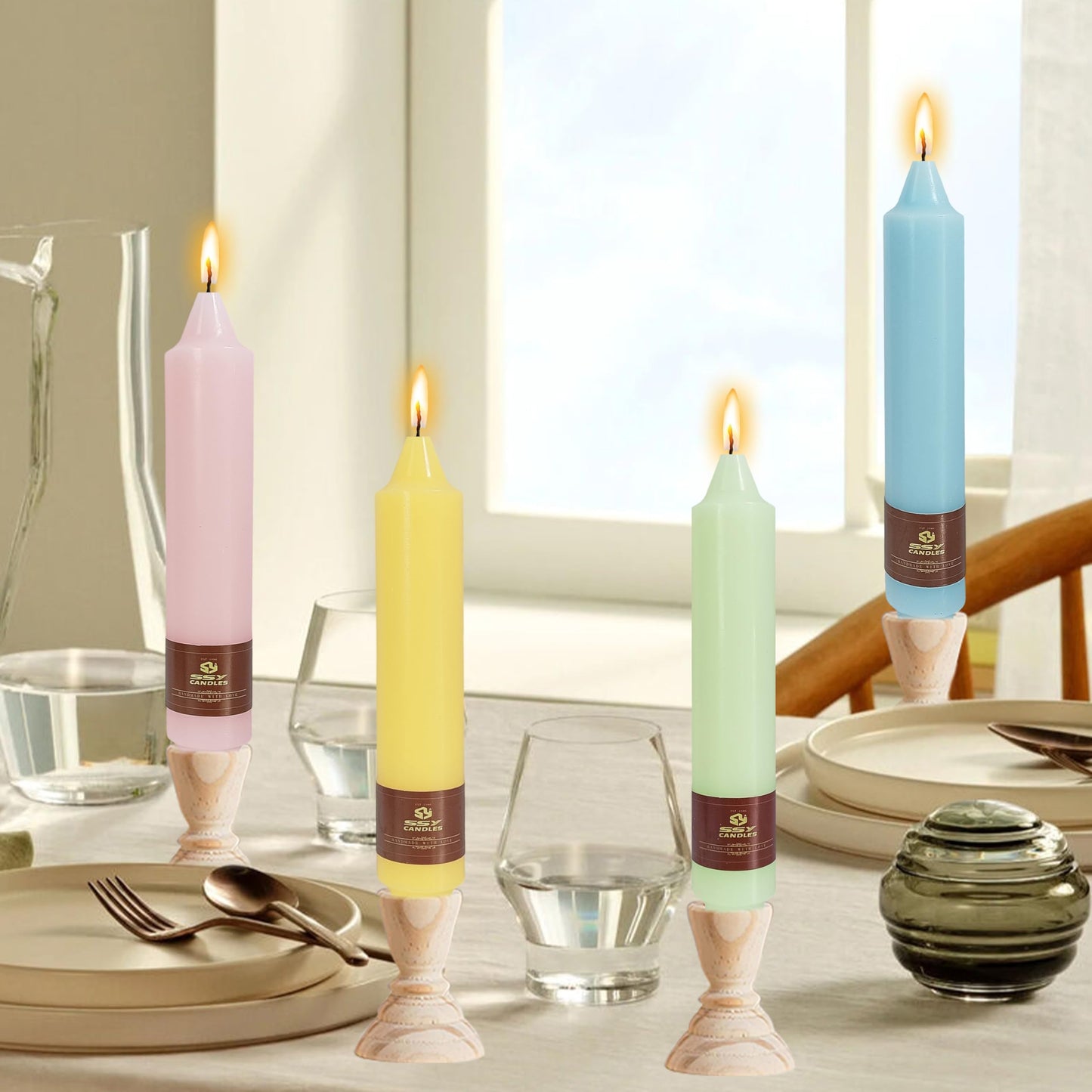 Pastel Short Taper Candle 7 Inch Candlesticks Unscented Dripless Tapered Candle Set for Home Decor Wedding Party Dinner Candles, 4 Pack