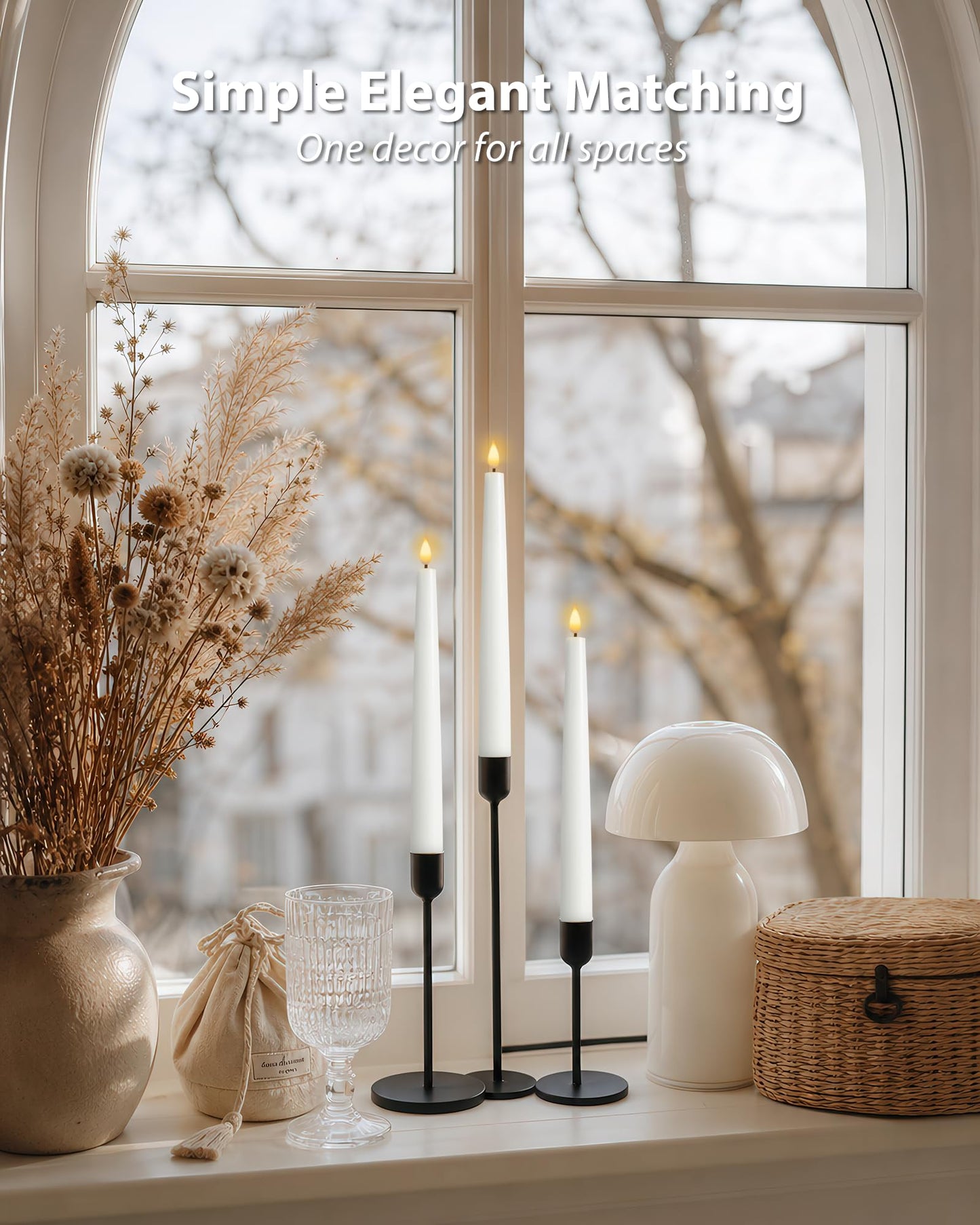 Homemory Rechargeable 9.6 Inches Flameless Taper Candles, Real Waxy LED Candlesticks Flickering, 6 Pcs Battery Operated Candles with Remote and Timer for Home Wedding Christmas Decor, White