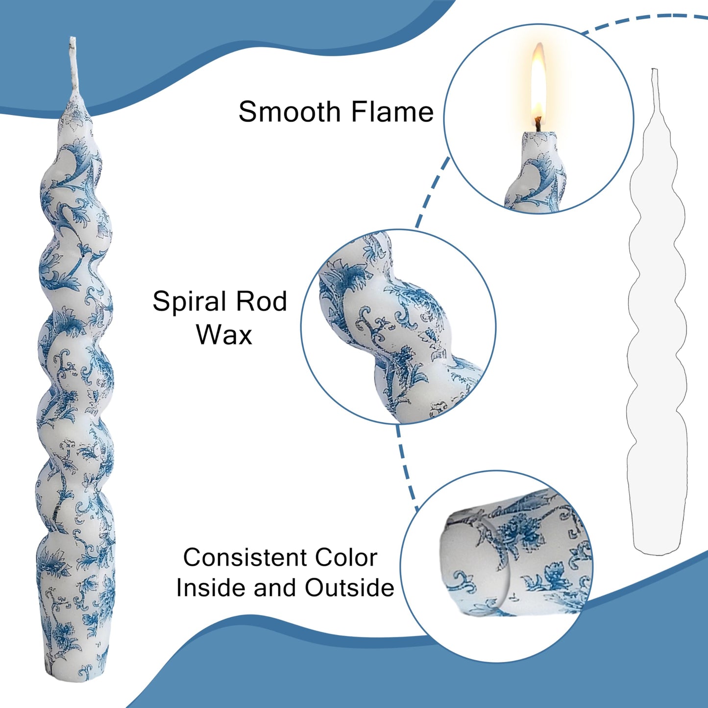Spiral Candles Printed Candlestick Set of 2 Short Taper Candle Twisted Candlesticks Tapered Candles for Home Wedding Women Gifts