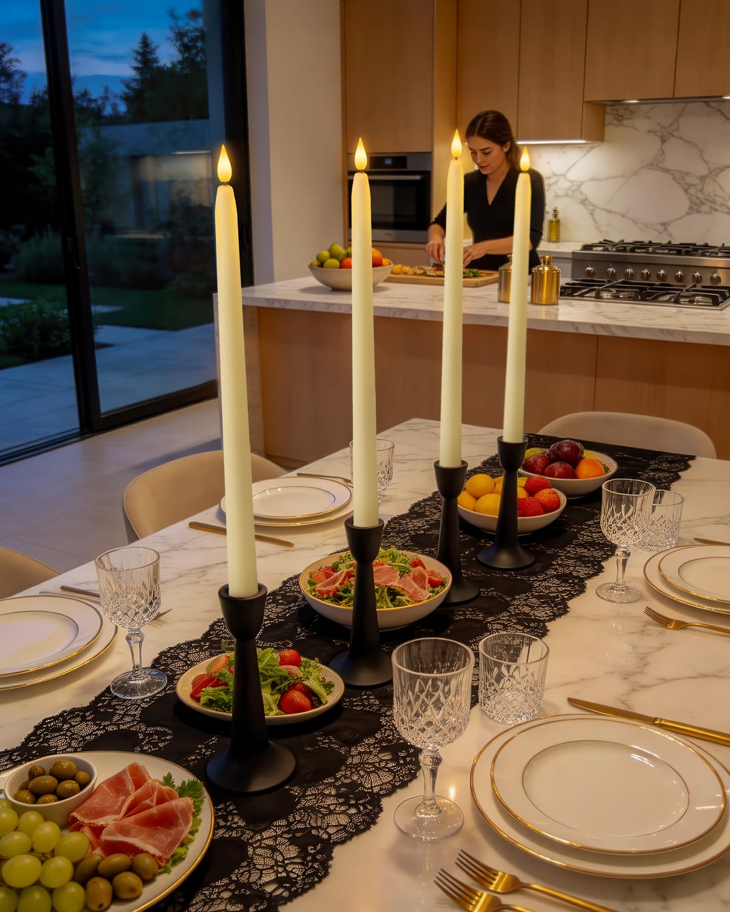 Homemory 15 inches Real Wax Flameless Taper Candles with Remote Timer, 6 Pcs Ivory LED Taper Candles Battery Operated with 3D Flickering Flame, Window Candle Led Candlesticks for Dinners Home Decor